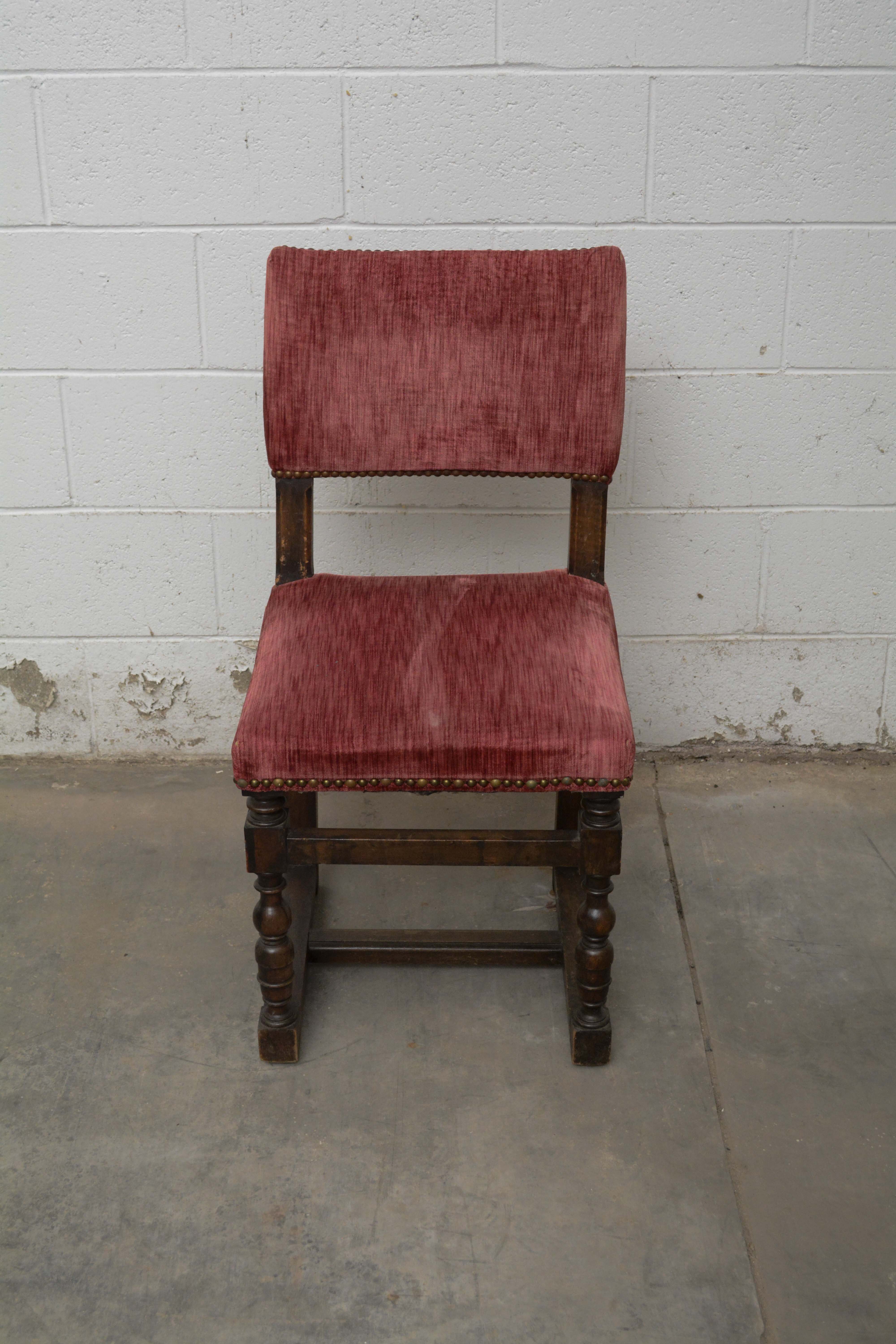 Jacobean Revival Style Upholstered Side Chairs, Early 20th Century