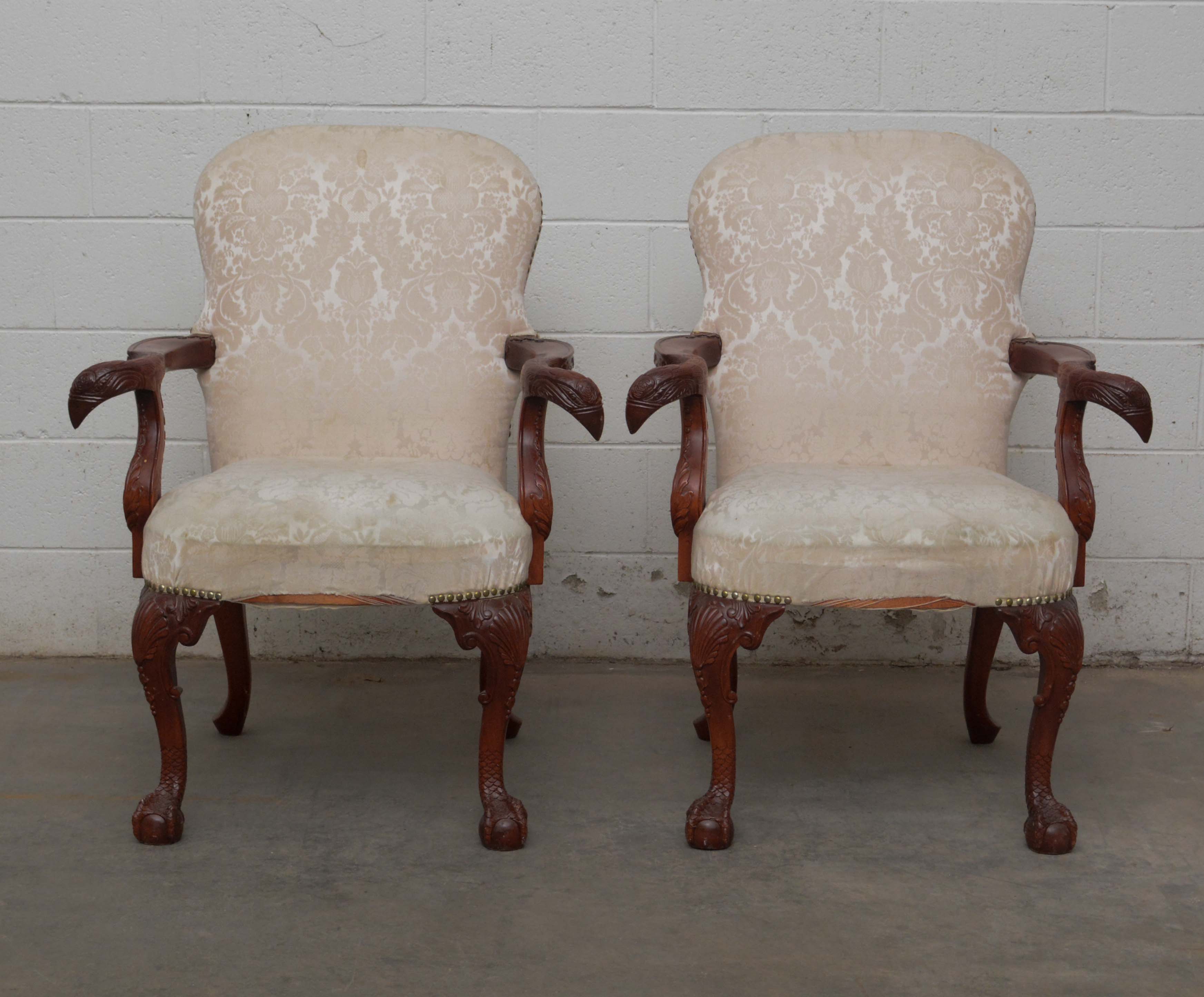 Pair of George II Style Mahogany Armchairs, 20th Century