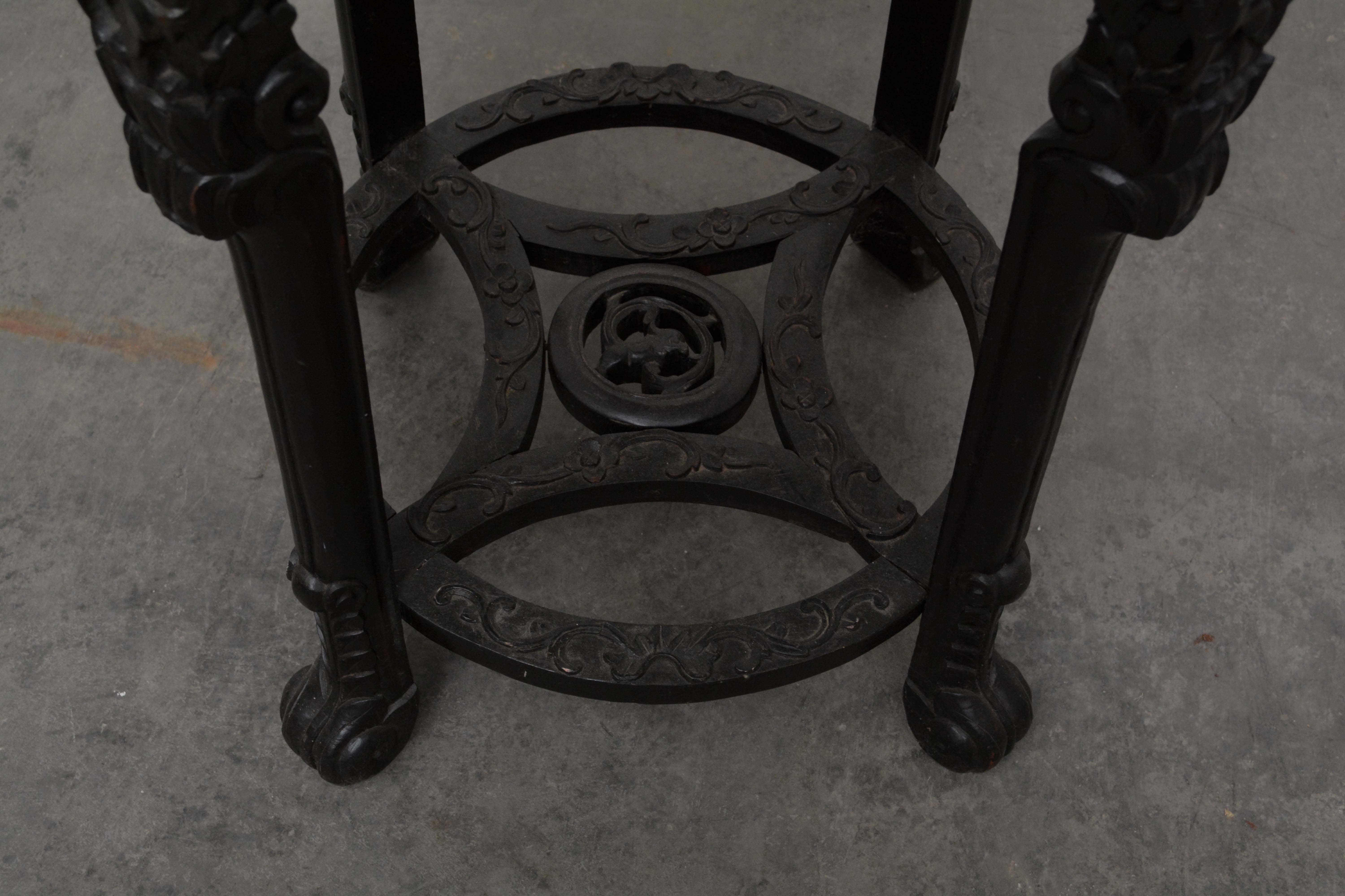 Chinese Export Carved Hardwood & Pink Marble Stand, Late 19th/Early 20th Century