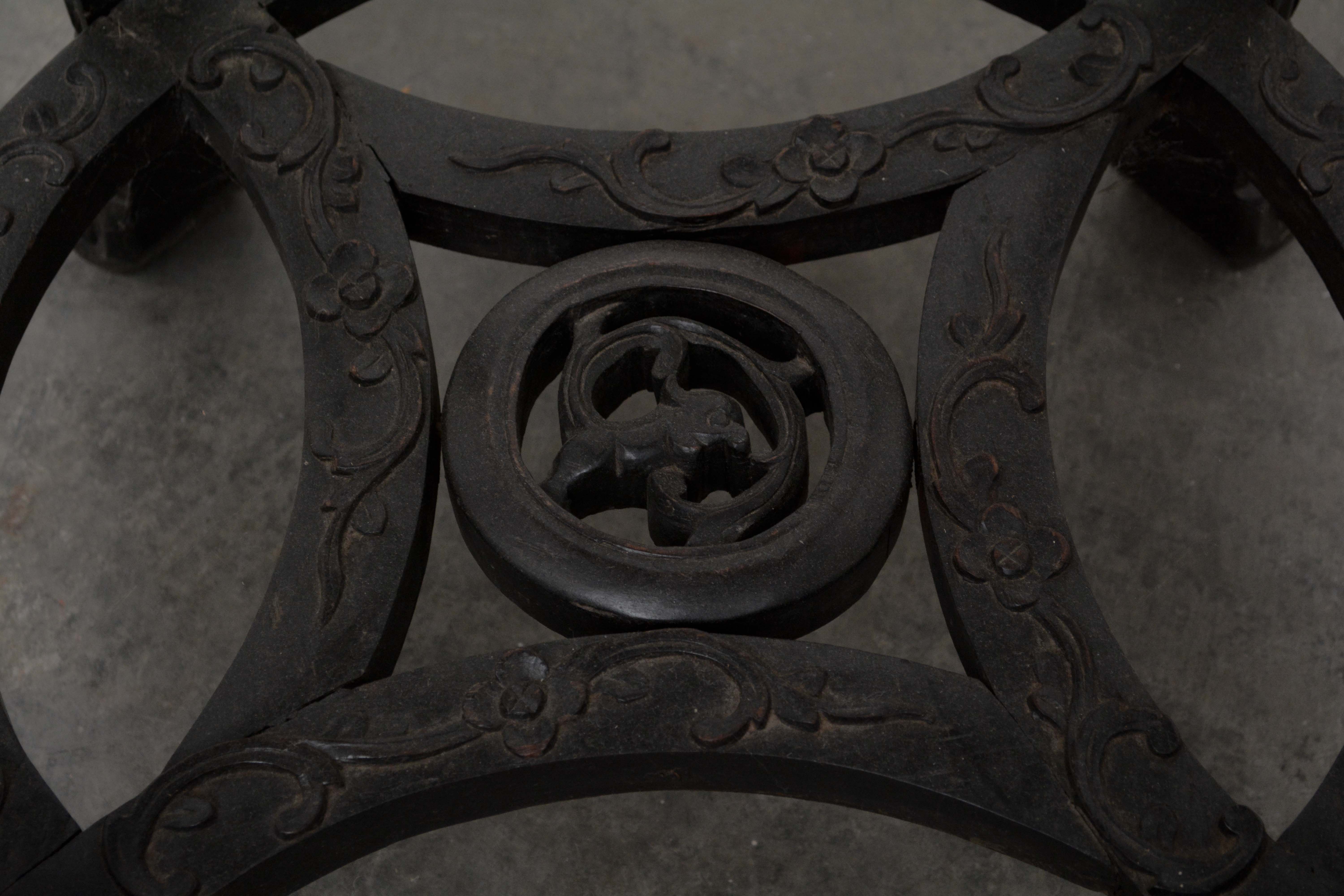 Chinese Export Carved Hardwood & Pink Marble Stand, Late 19th/Early 20th Century