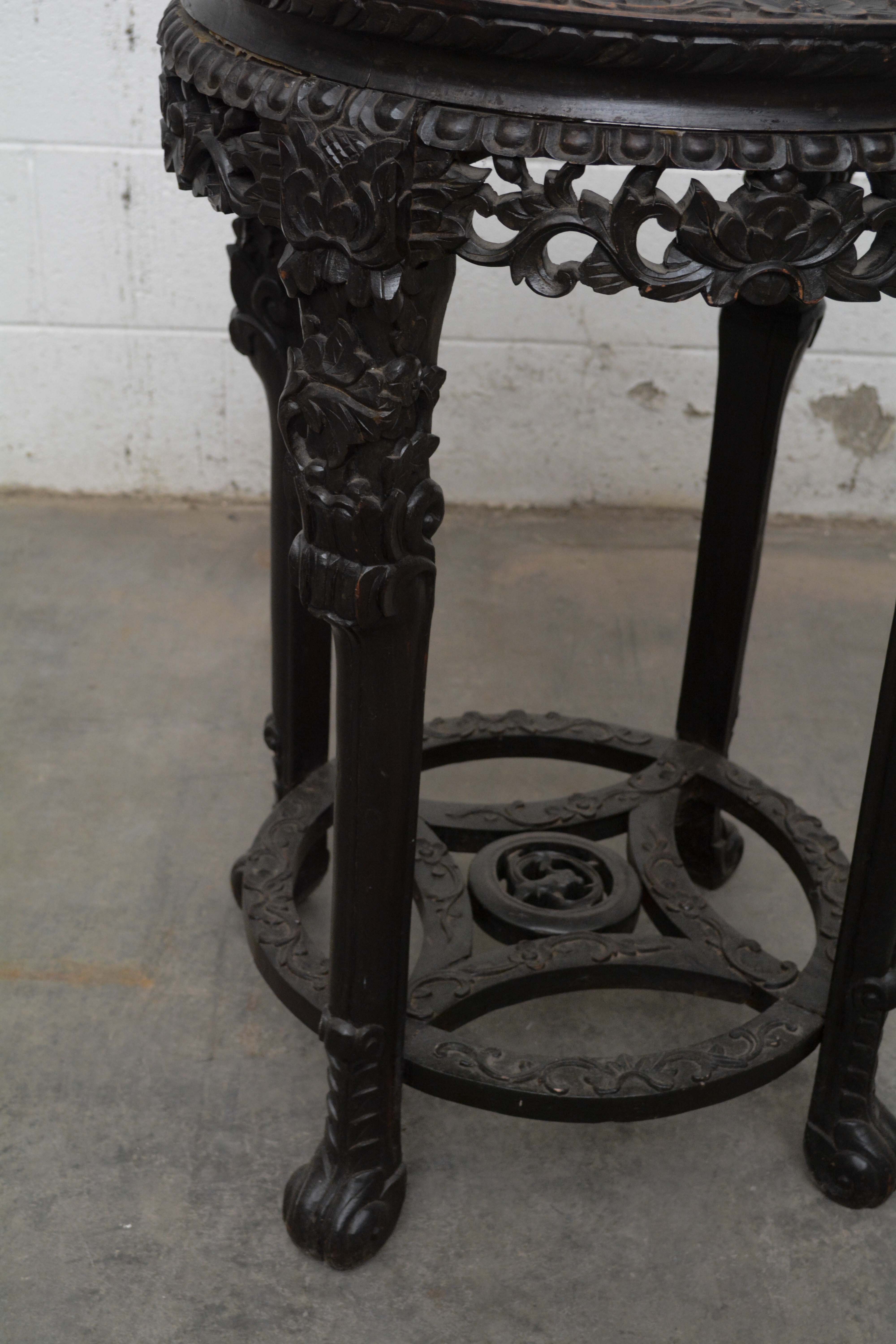 Chinese Export Carved Hardwood & Pink Marble Stand, Late 19th/Early 20th Century