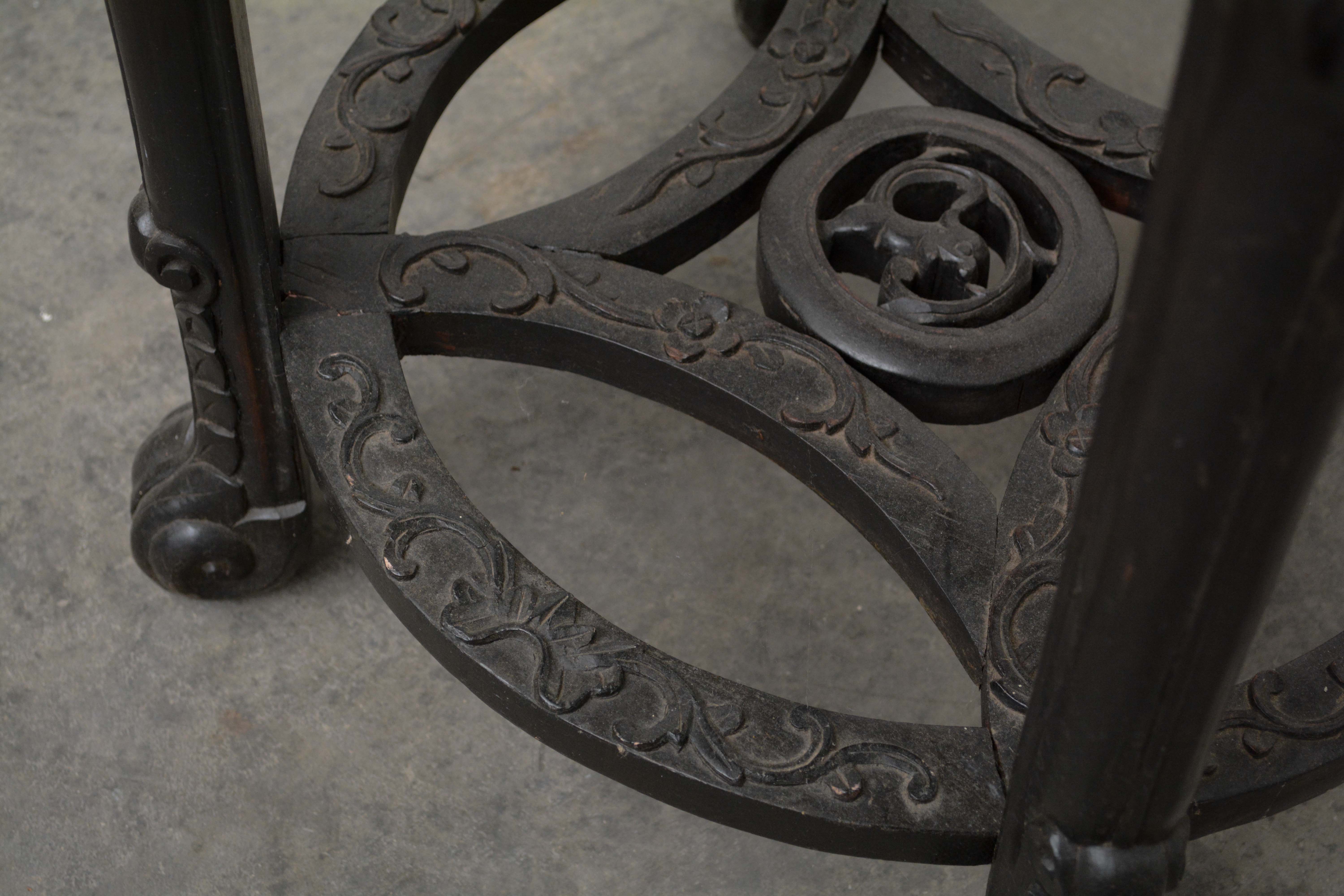 Chinese Export Carved Hardwood & Pink Marble Stand, Late 19th/Early 20th Century