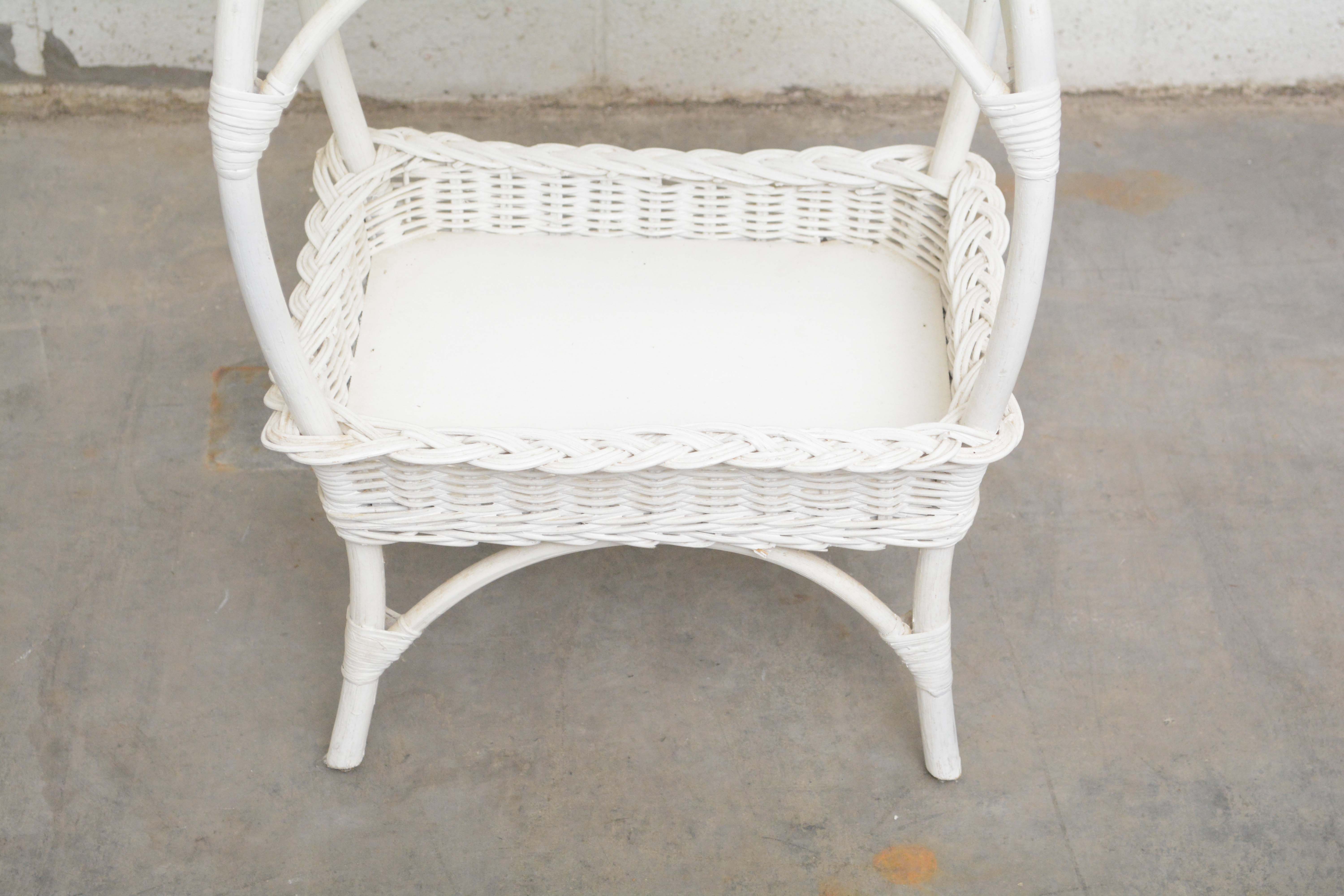 Painted Wicker Weave Benches, Plant Stands, and Side Table, Mid-20th Century