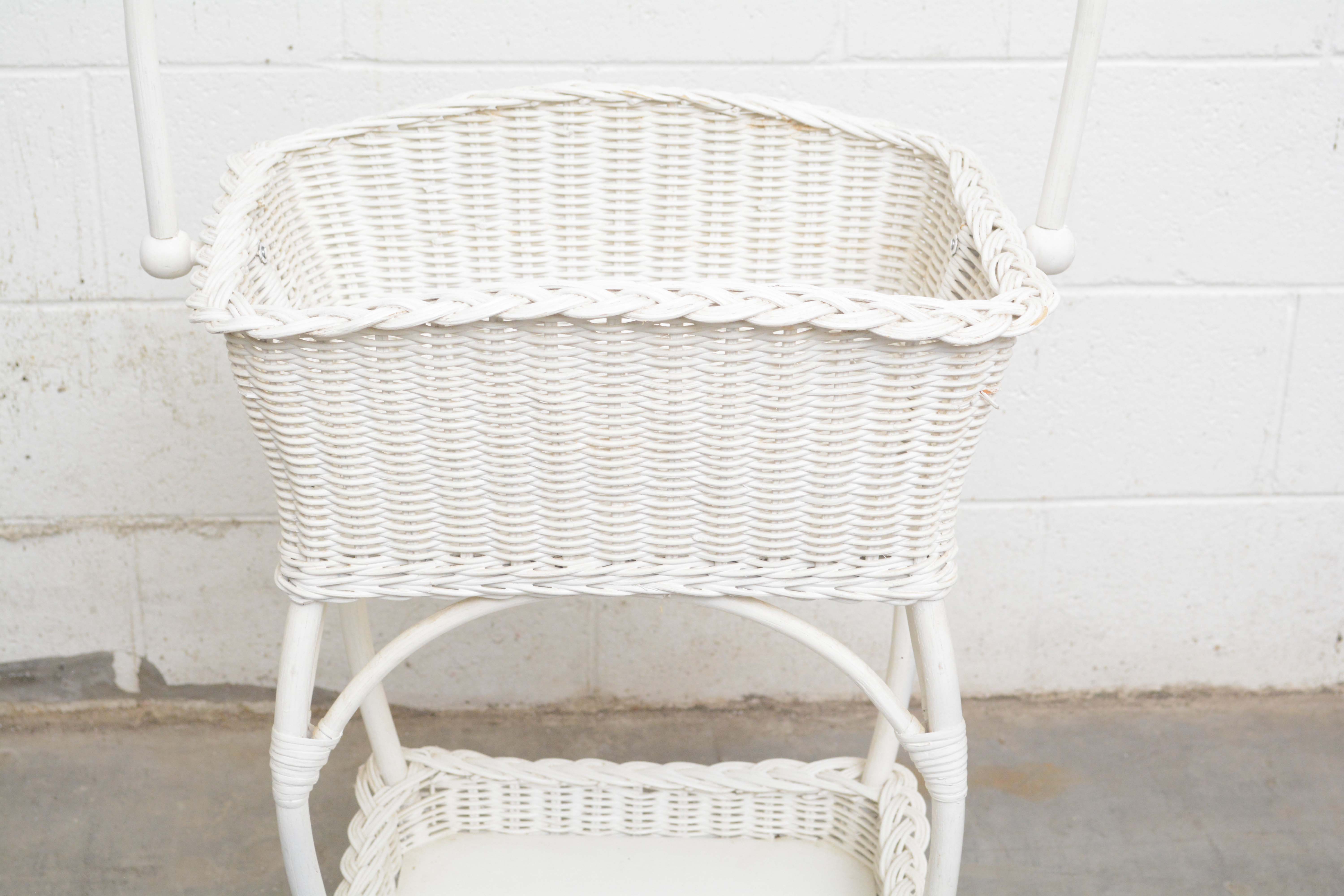 Painted Wicker Weave Benches, Plant Stands, and Side Table, Mid-20th Century