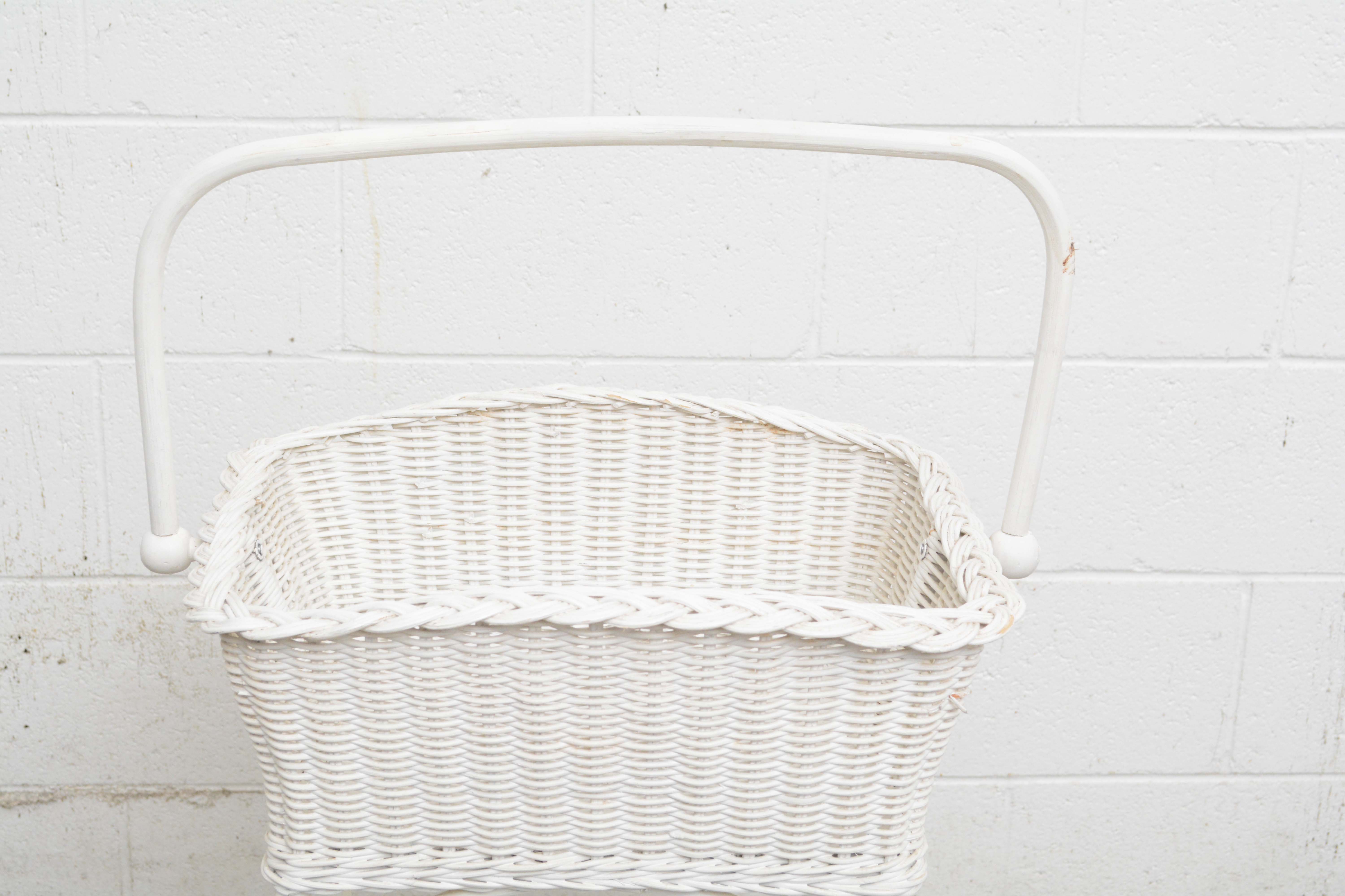 Painted Wicker Weave Benches, Plant Stands, and Side Table, Mid-20th Century