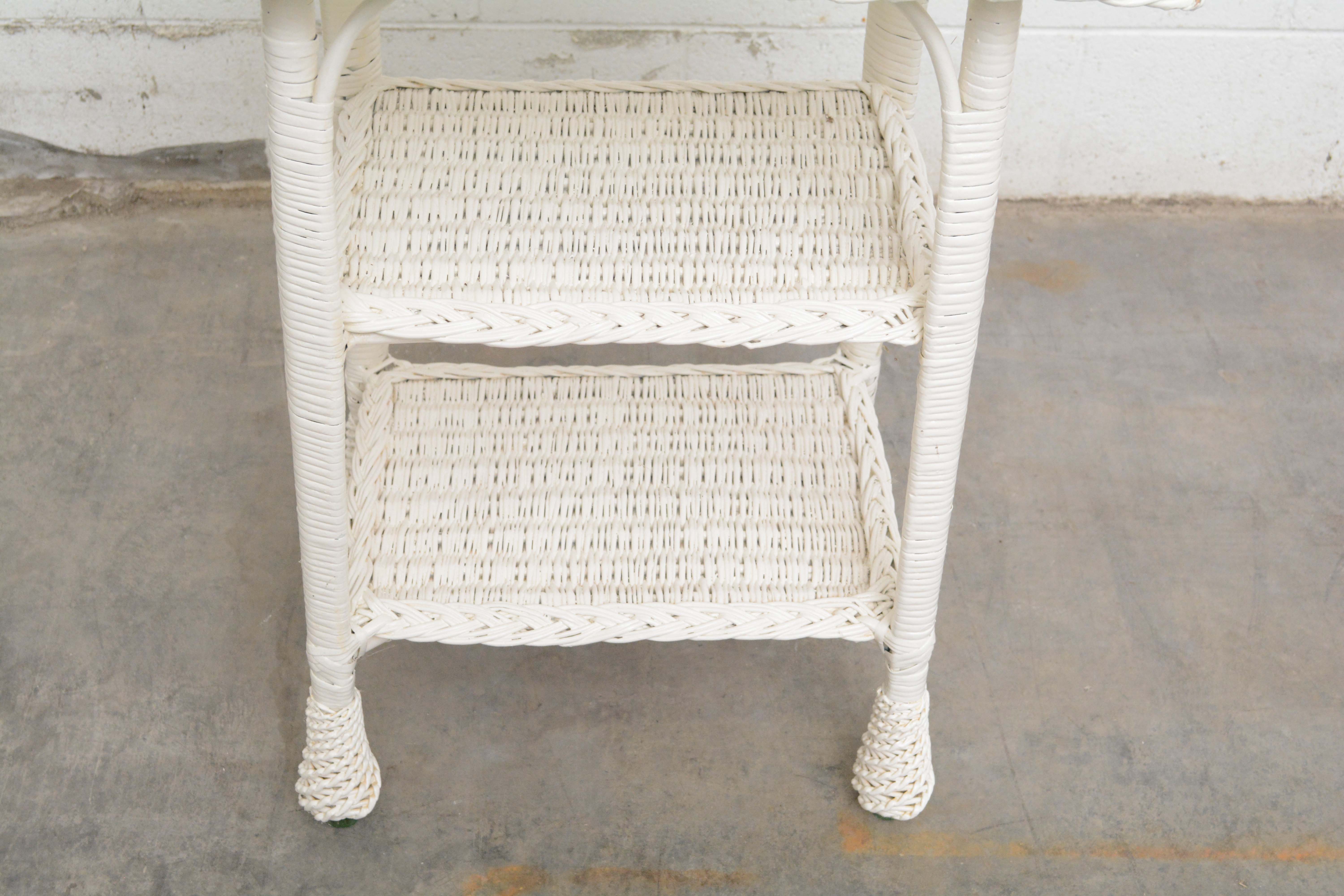 Painted Wicker Weave Benches, Plant Stands, and Side Table, Mid-20th Century