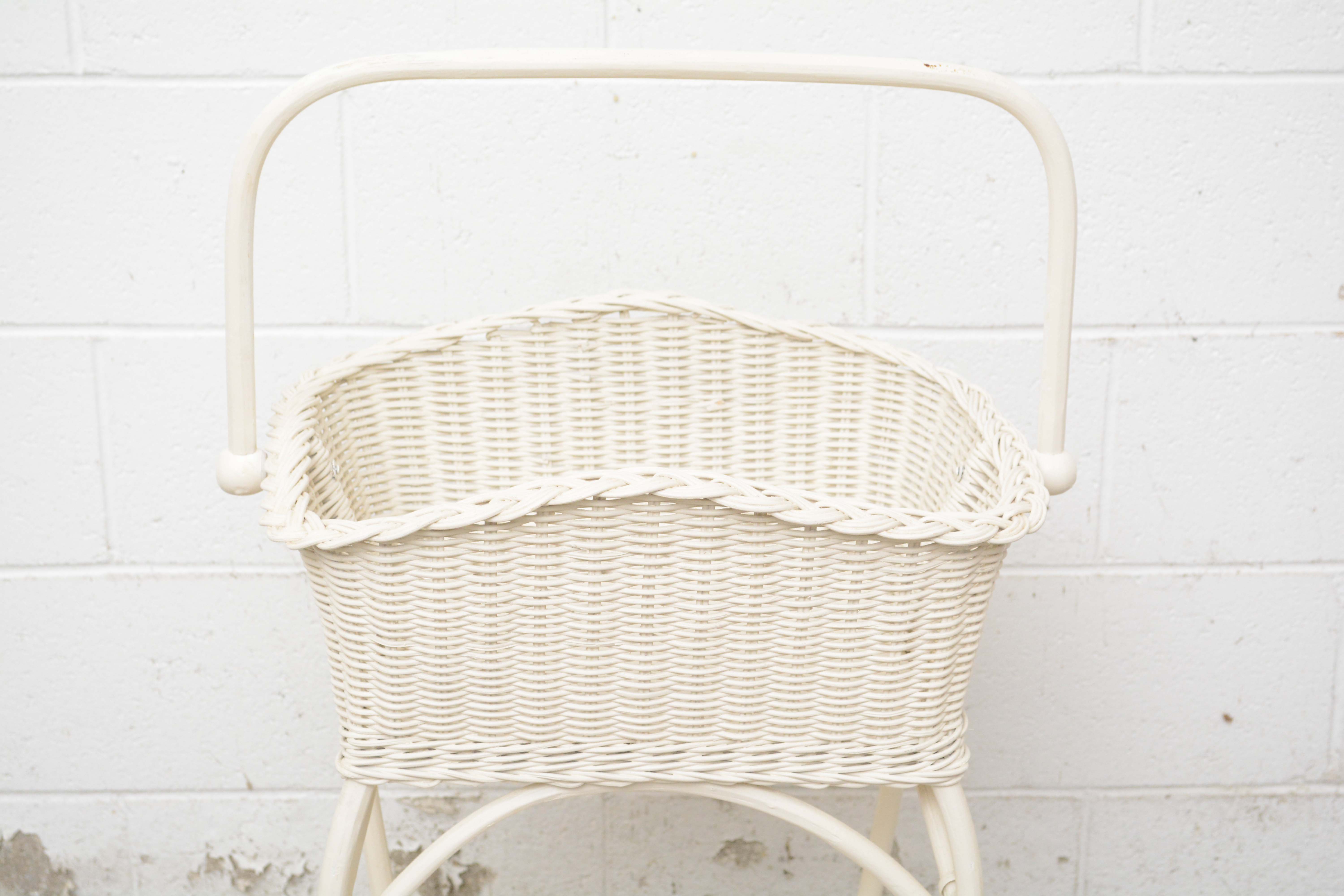 Painted Wicker Weave Benches, Plant Stands, and Side Table, Mid-20th Century