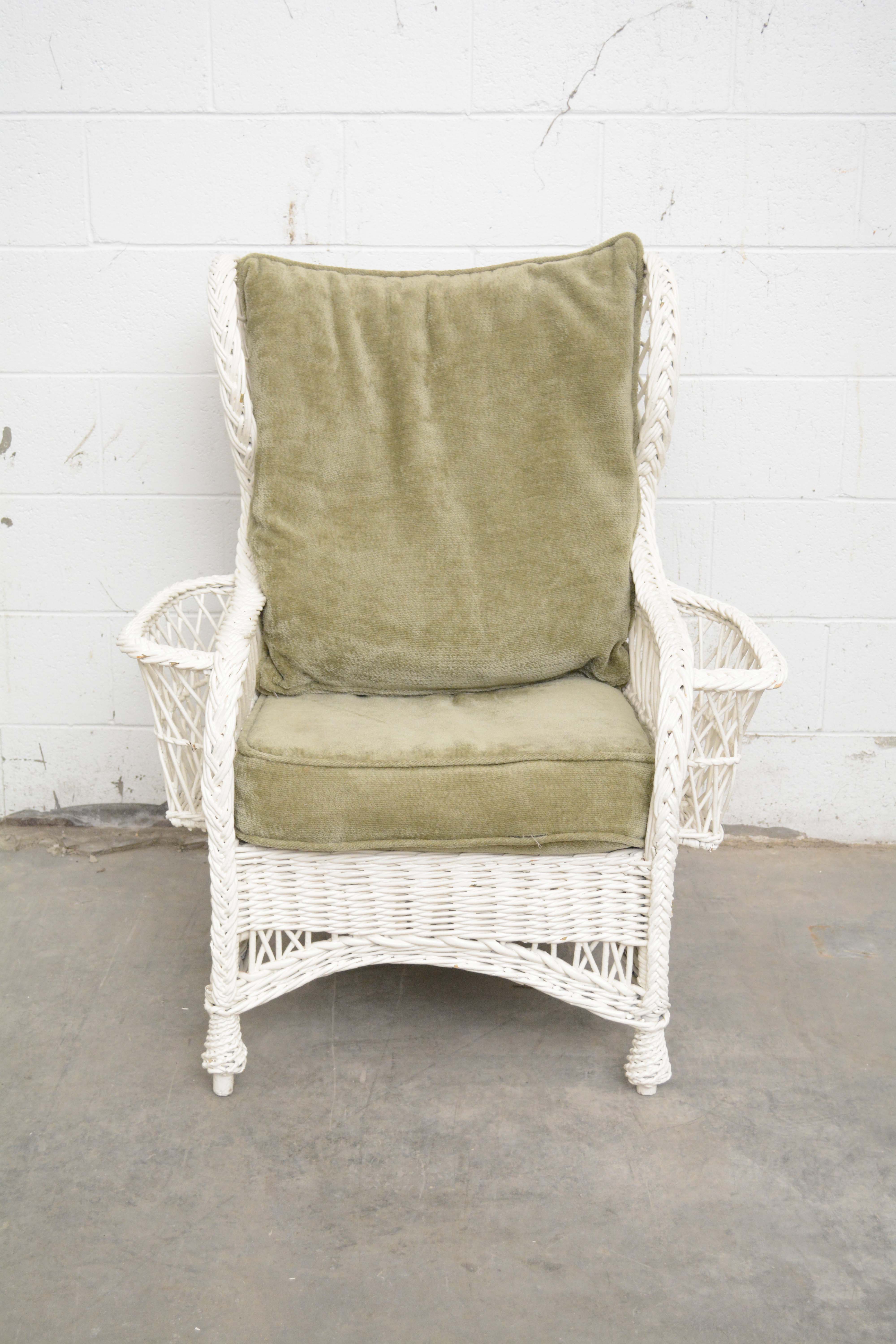 Painted Wicker Weave Armchairs with Ottomans, Mid-20th Century
