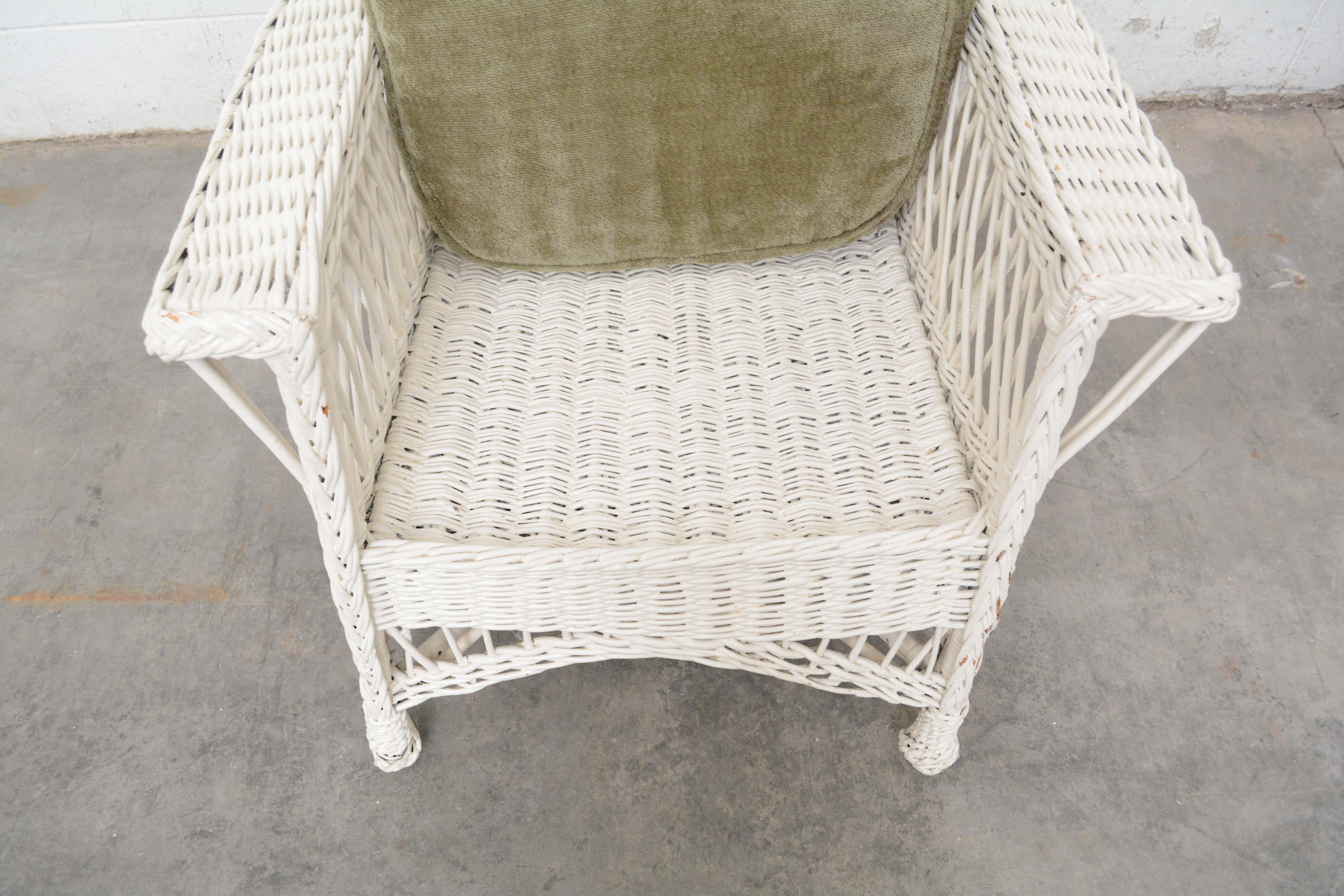 Painted Wicker Weave Armchairs with Ottomans, Mid-20th Century