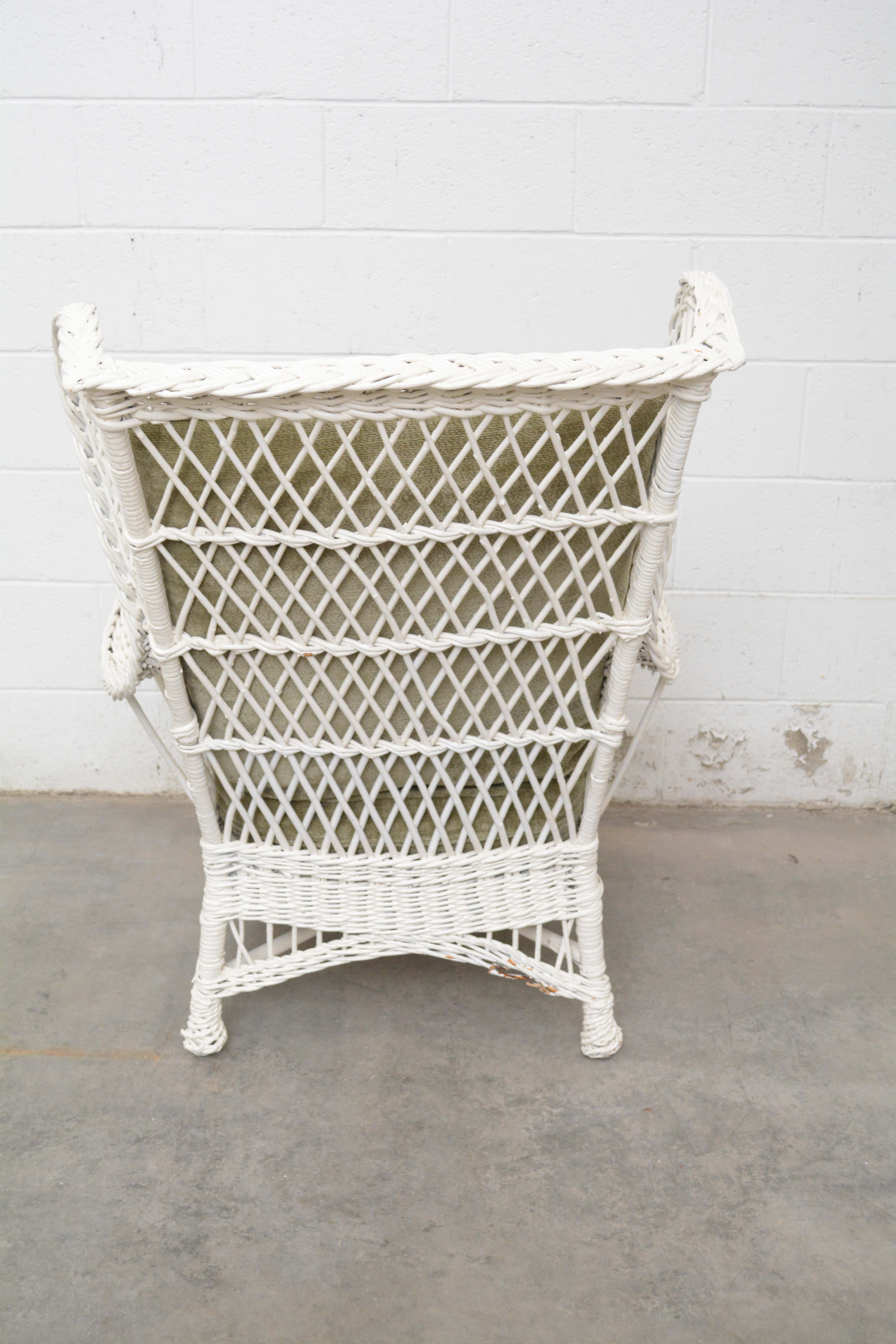 Painted Wicker Weave Armchairs with Ottomans, Mid-20th Century