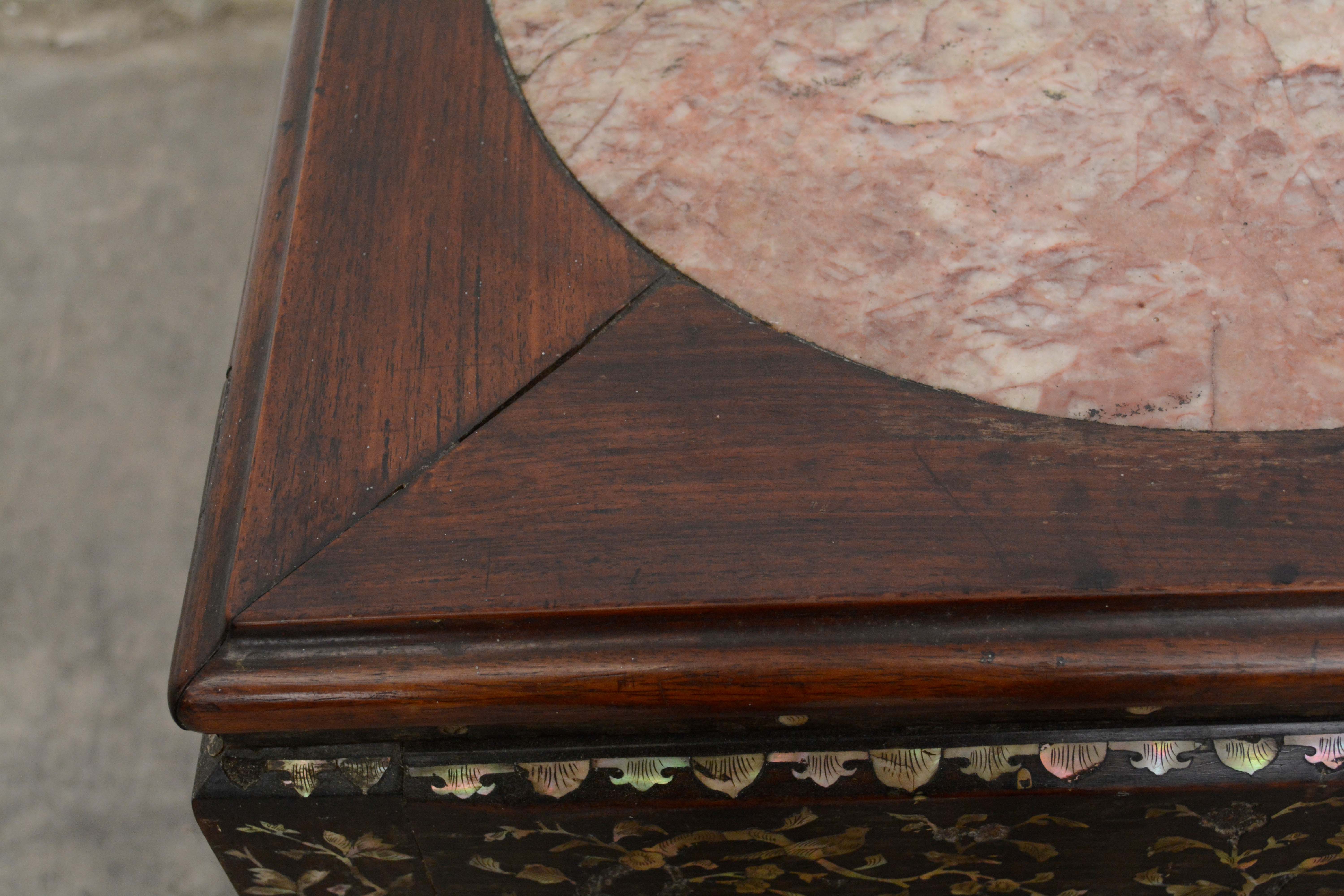 Chinese Rosewood and Stone Table with Mother of Pearl Inlay, 20th Century