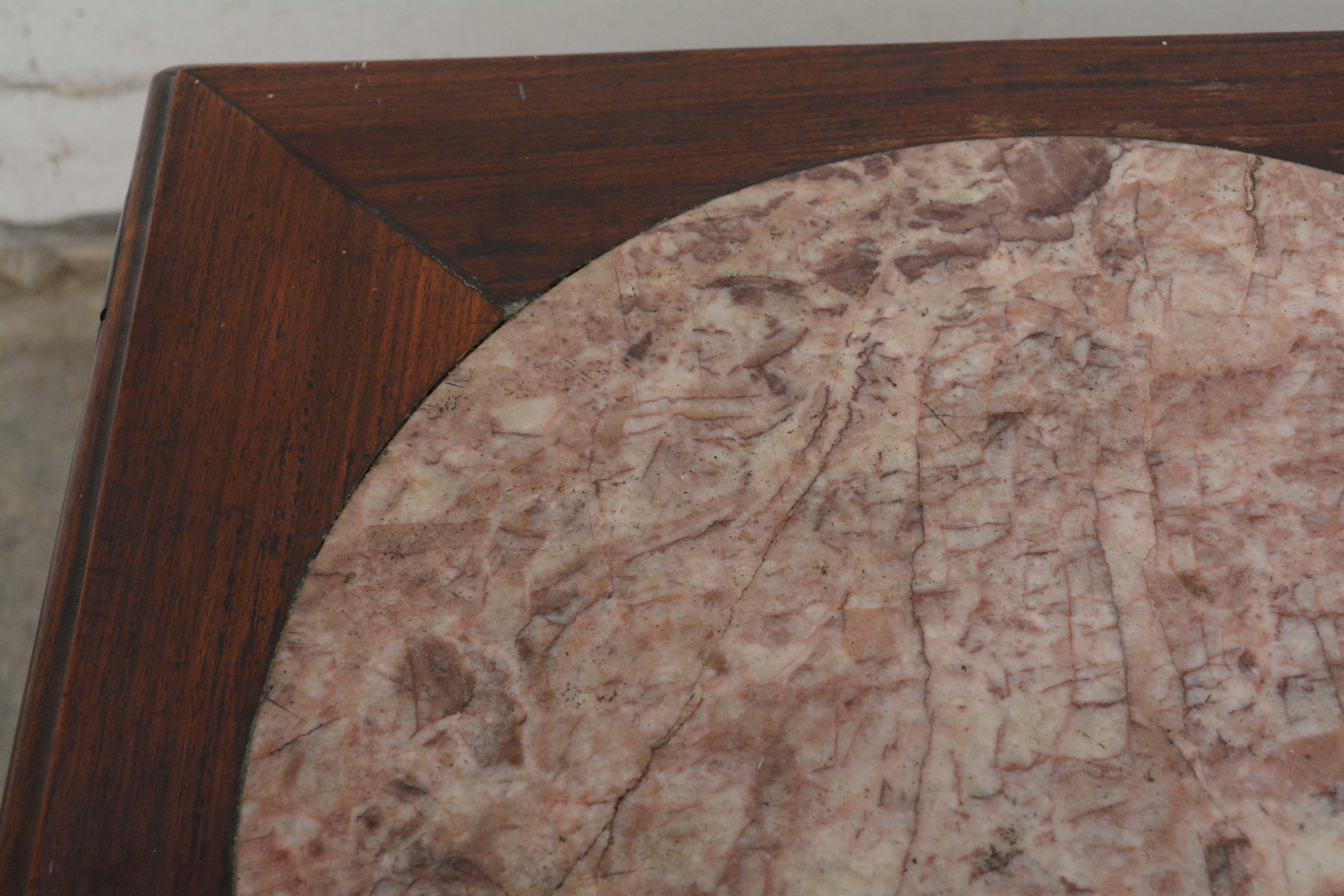Chinese Rosewood and Stone Table with Mother of Pearl Inlay, 20th Century