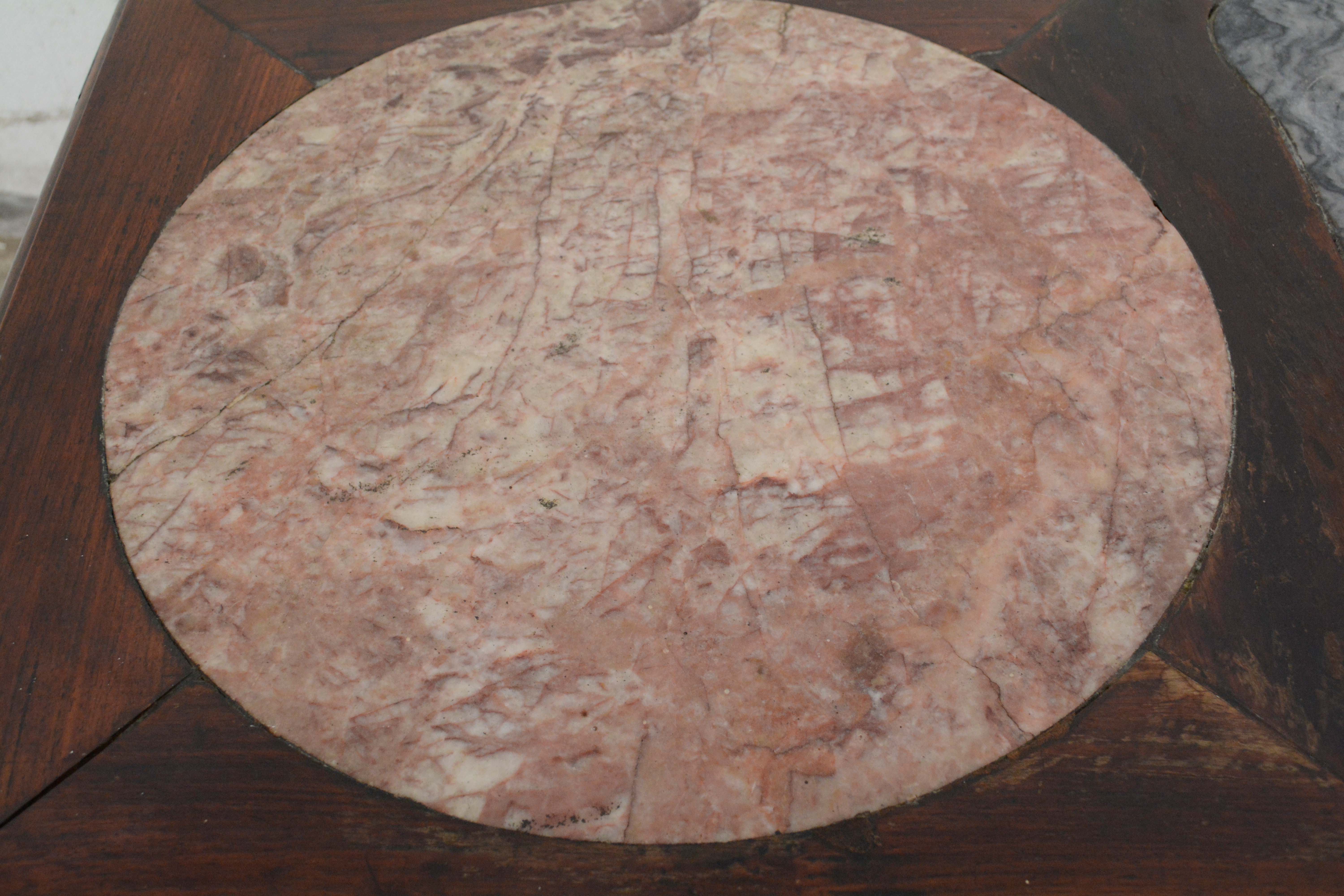 Chinese Rosewood and Stone Table with Mother of Pearl Inlay, 20th Century