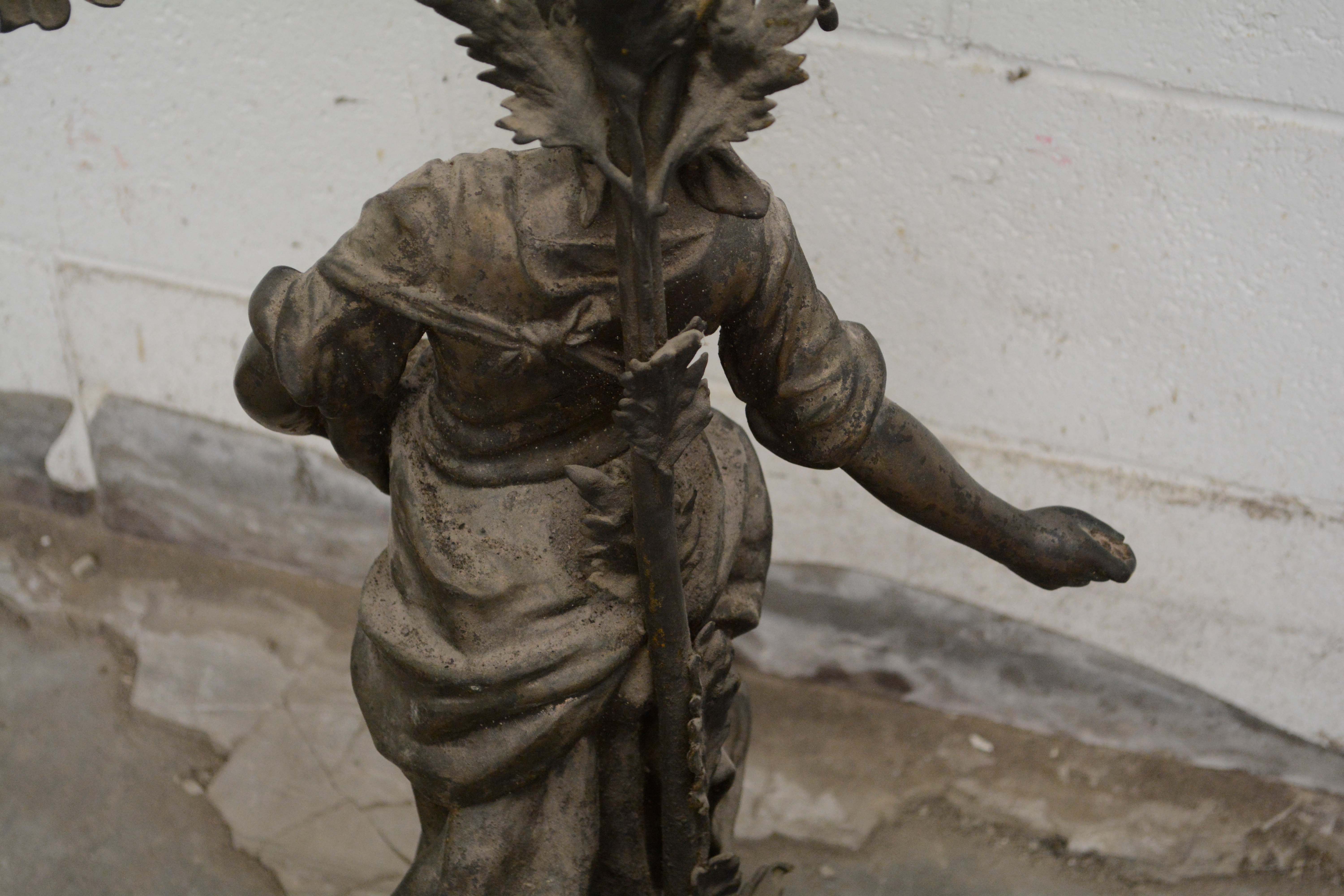 French Art Nouveau Bronzed Spelter "The Sower" and "Seeder" Figural Table Lamps