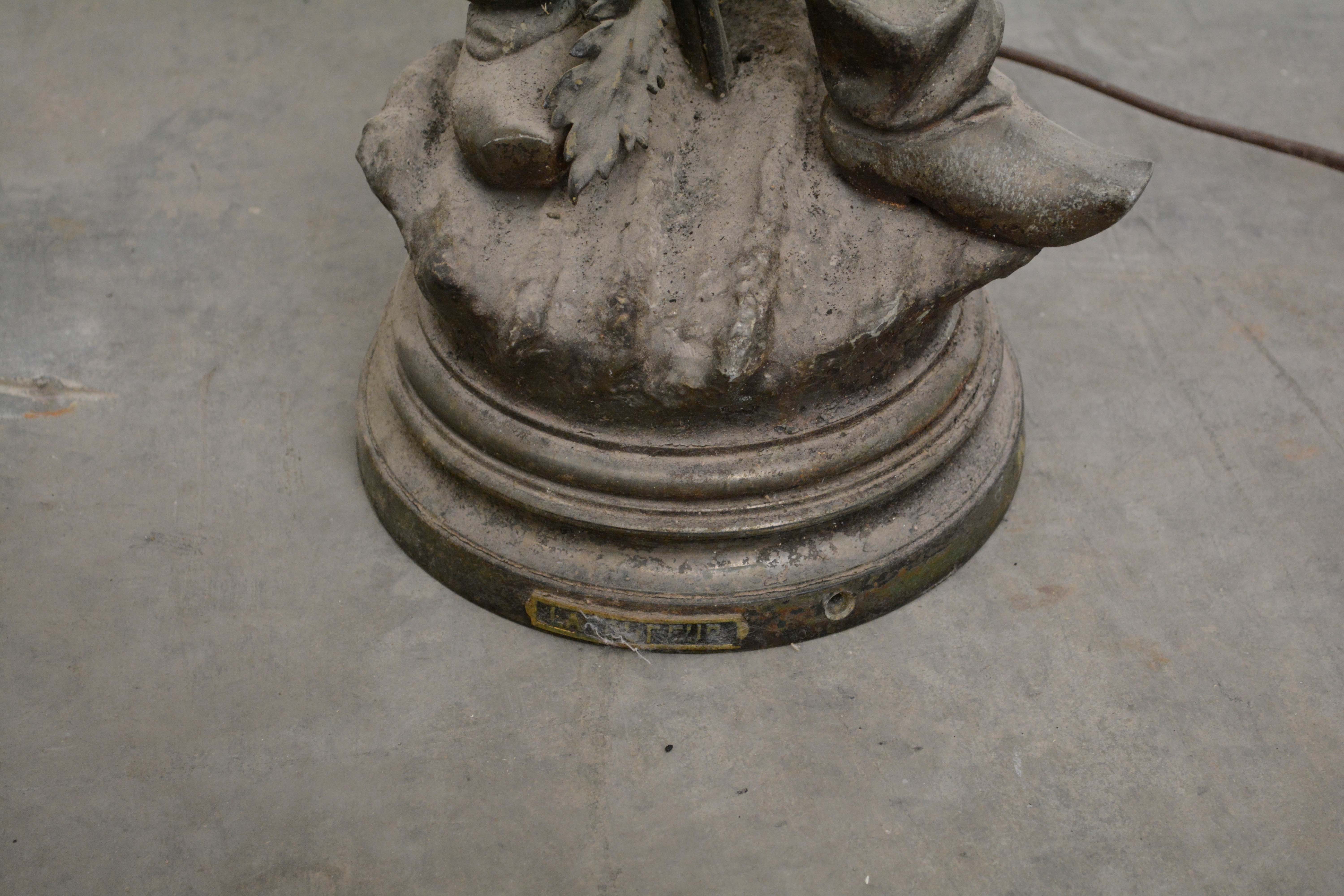 French Art Nouveau Bronzed Spelter "The Sower" and "Seeder" Figural Table Lamps