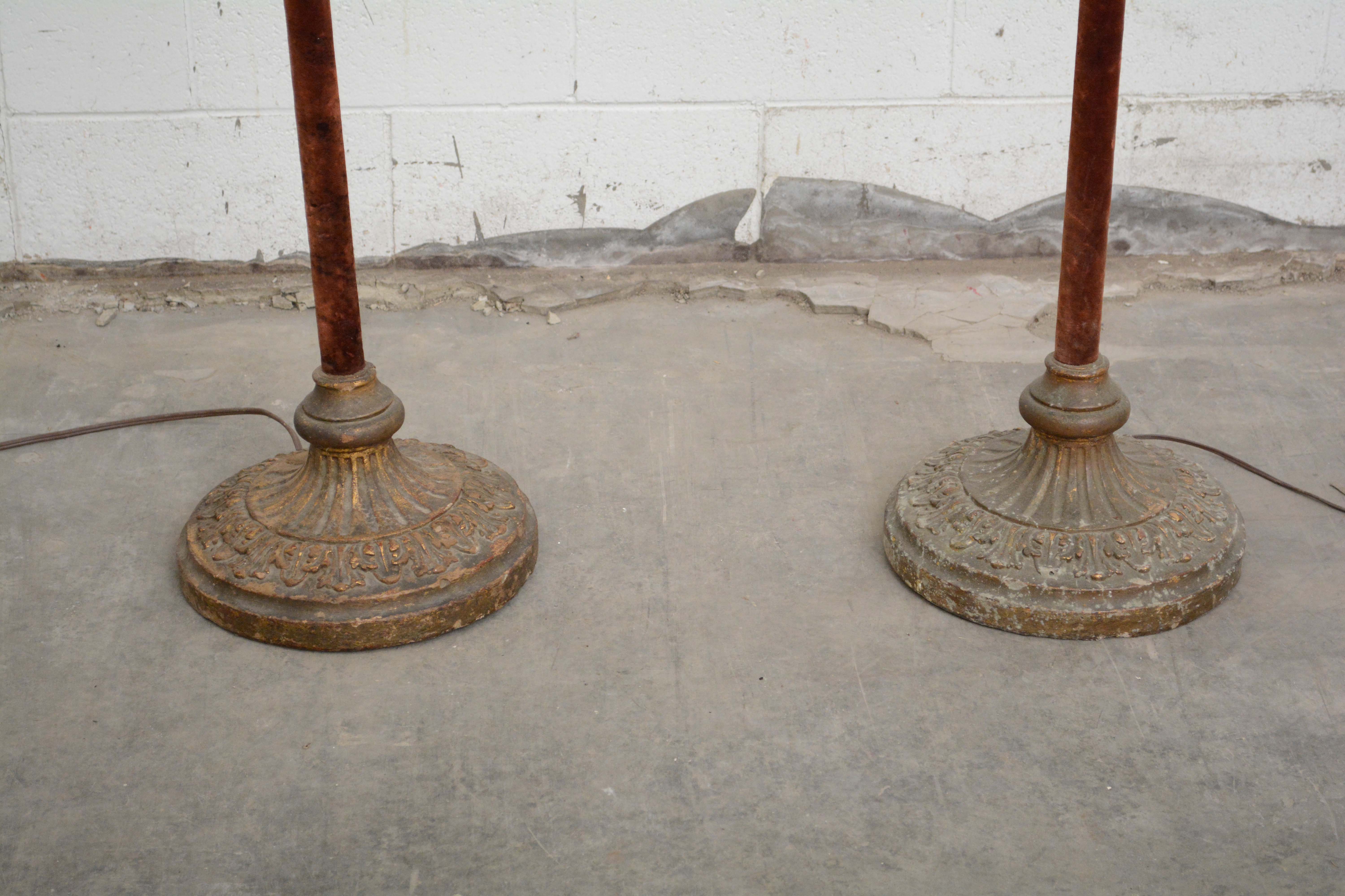 Antique Velvet Wrapped Acanthus Motif Five Light Standards