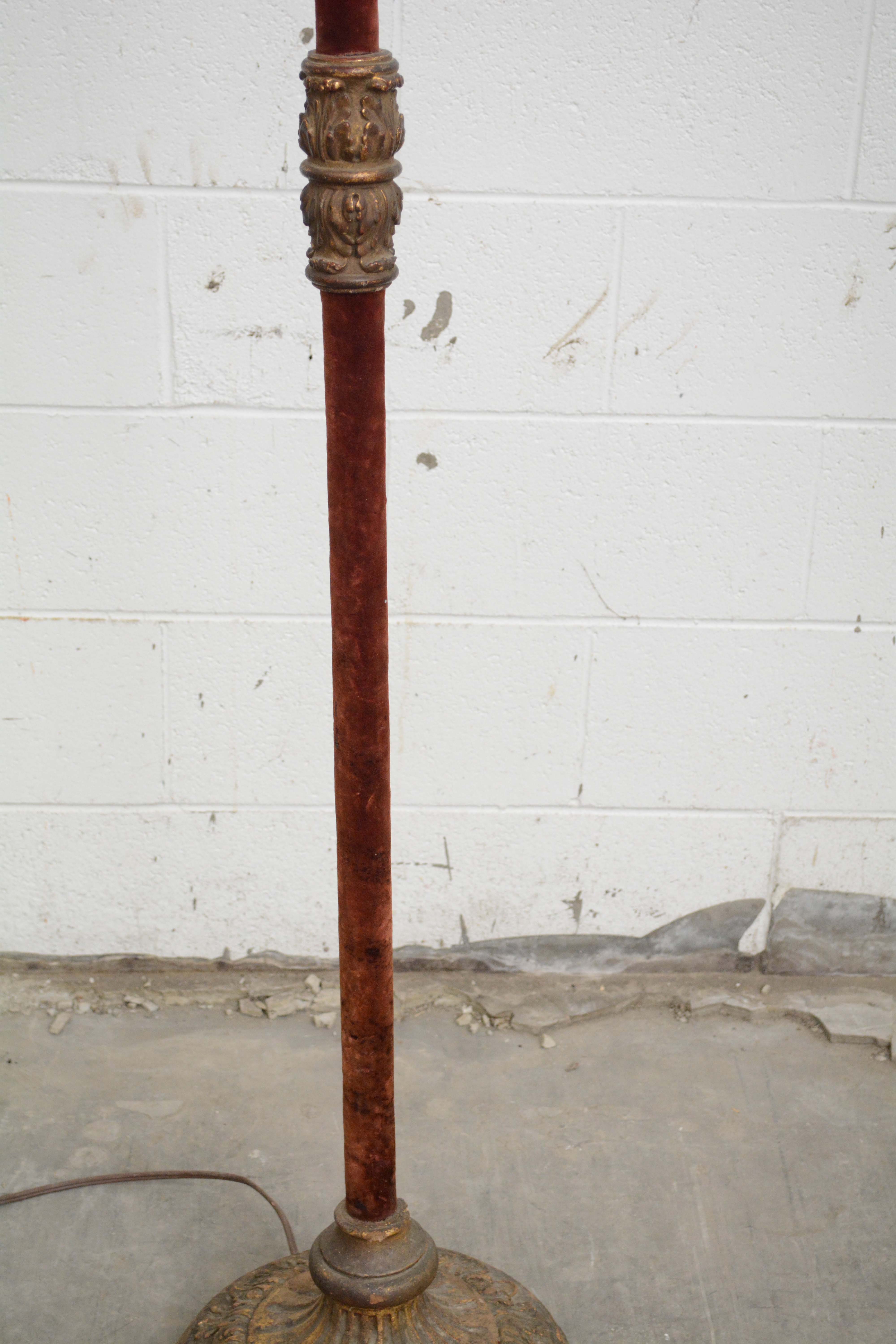 Antique Velvet Wrapped Acanthus Motif Five Light Standards