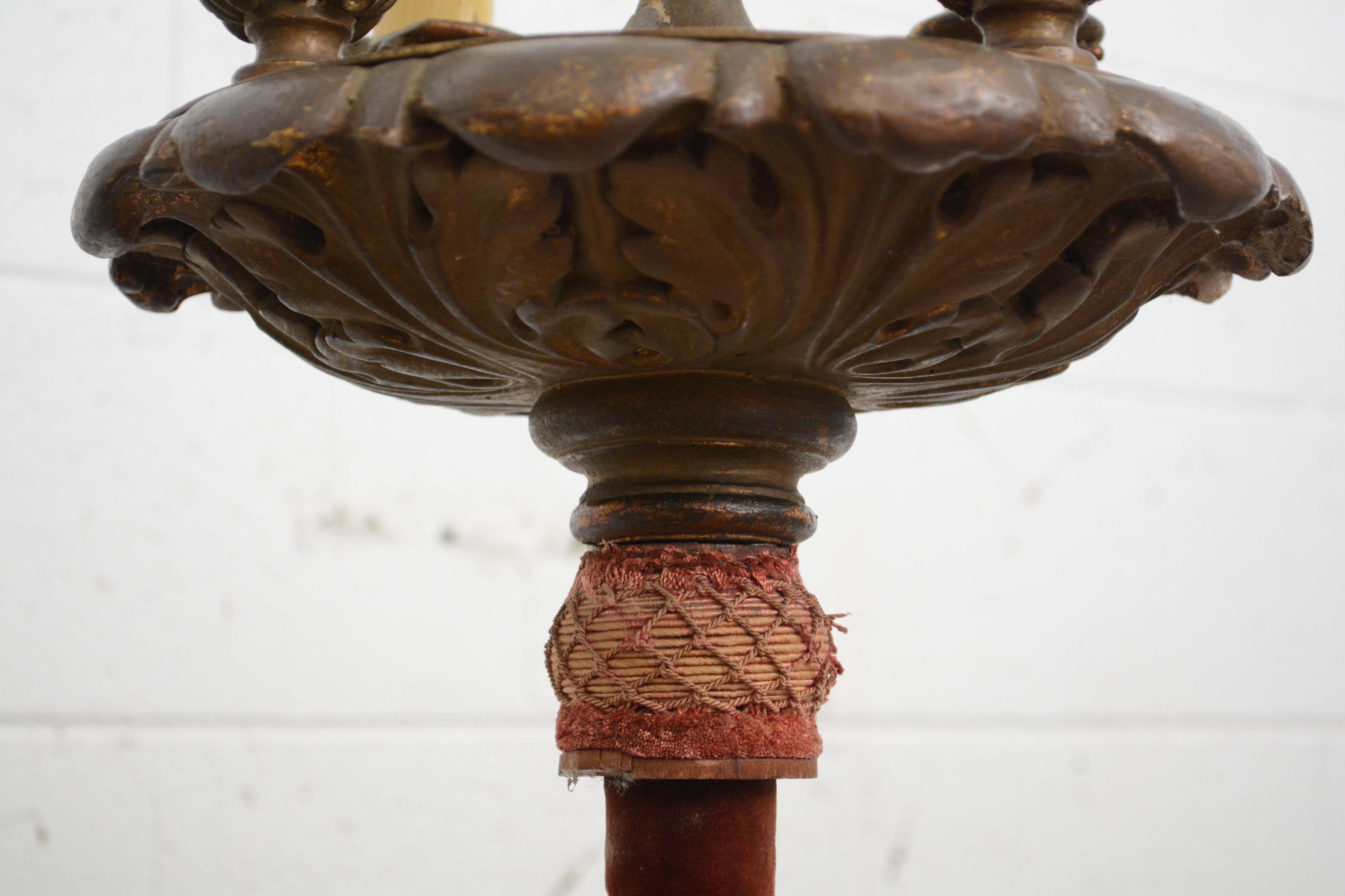 Antique Velvet Wrapped Acanthus Motif Five Light Standards