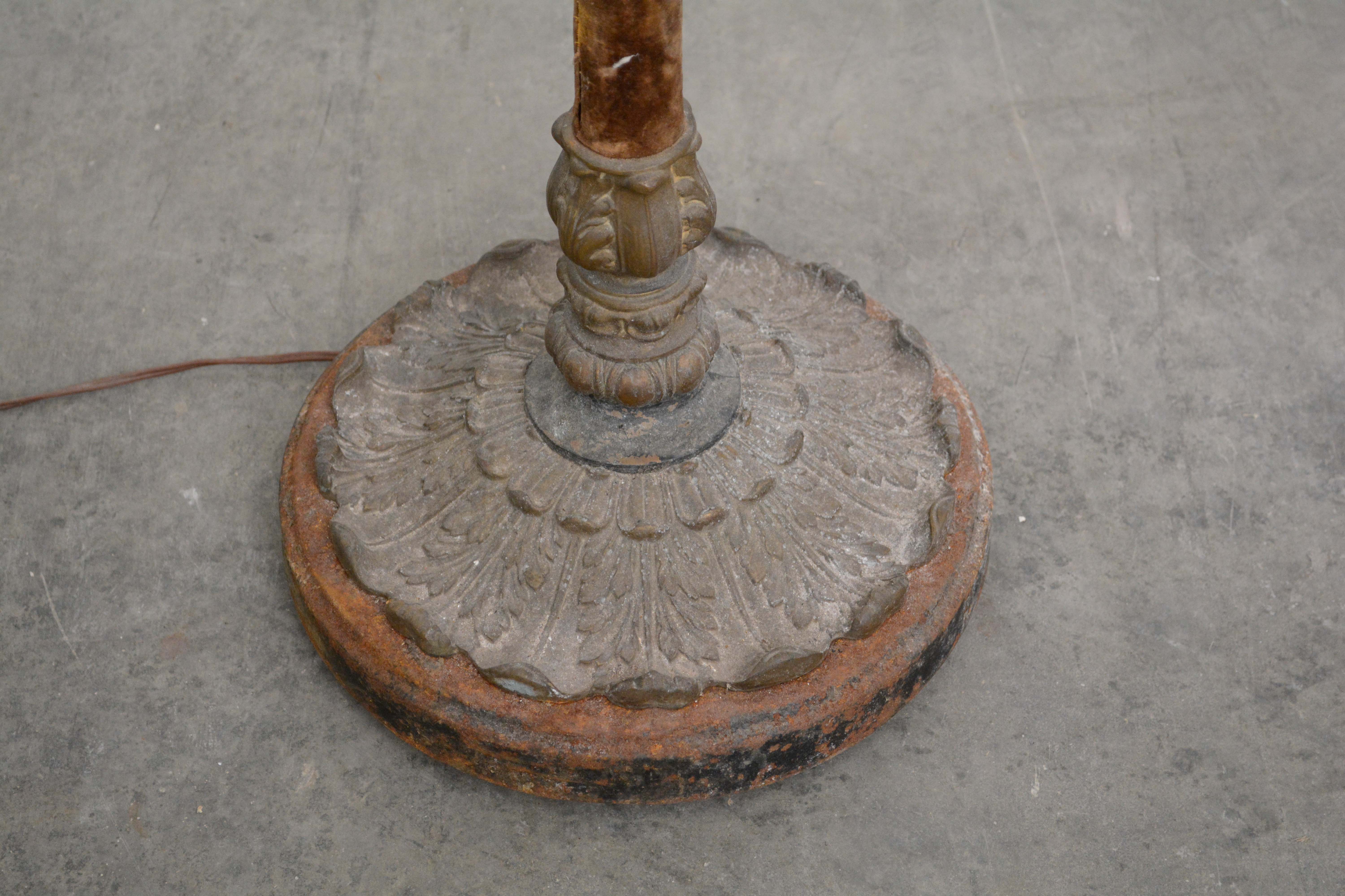 Antique Velvet Wrapped Acanthus Motif Three-Light Candelabra Metal Floor Lamp