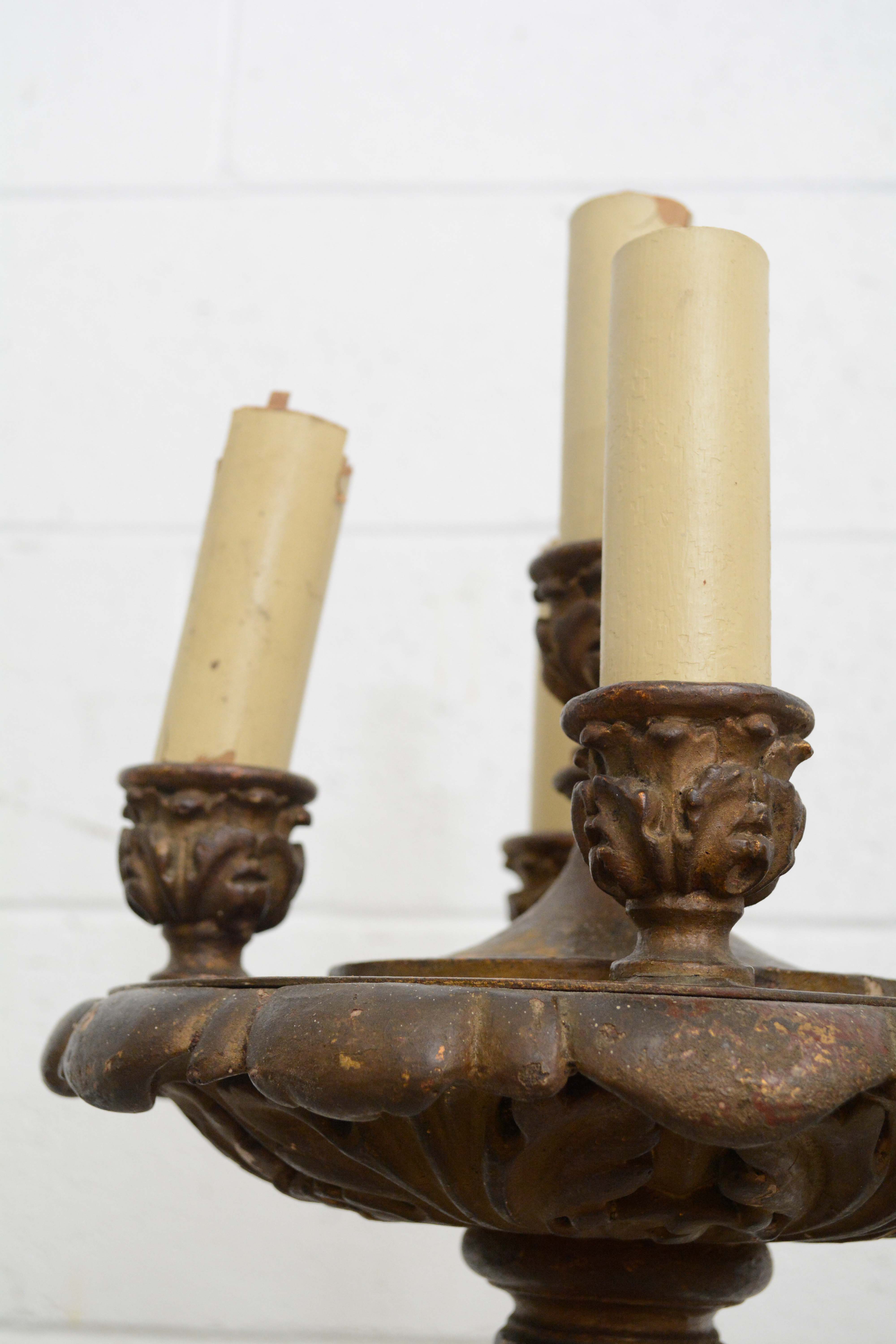 Antique Velvet Wrapped Acanthus Motif Five Light Standards