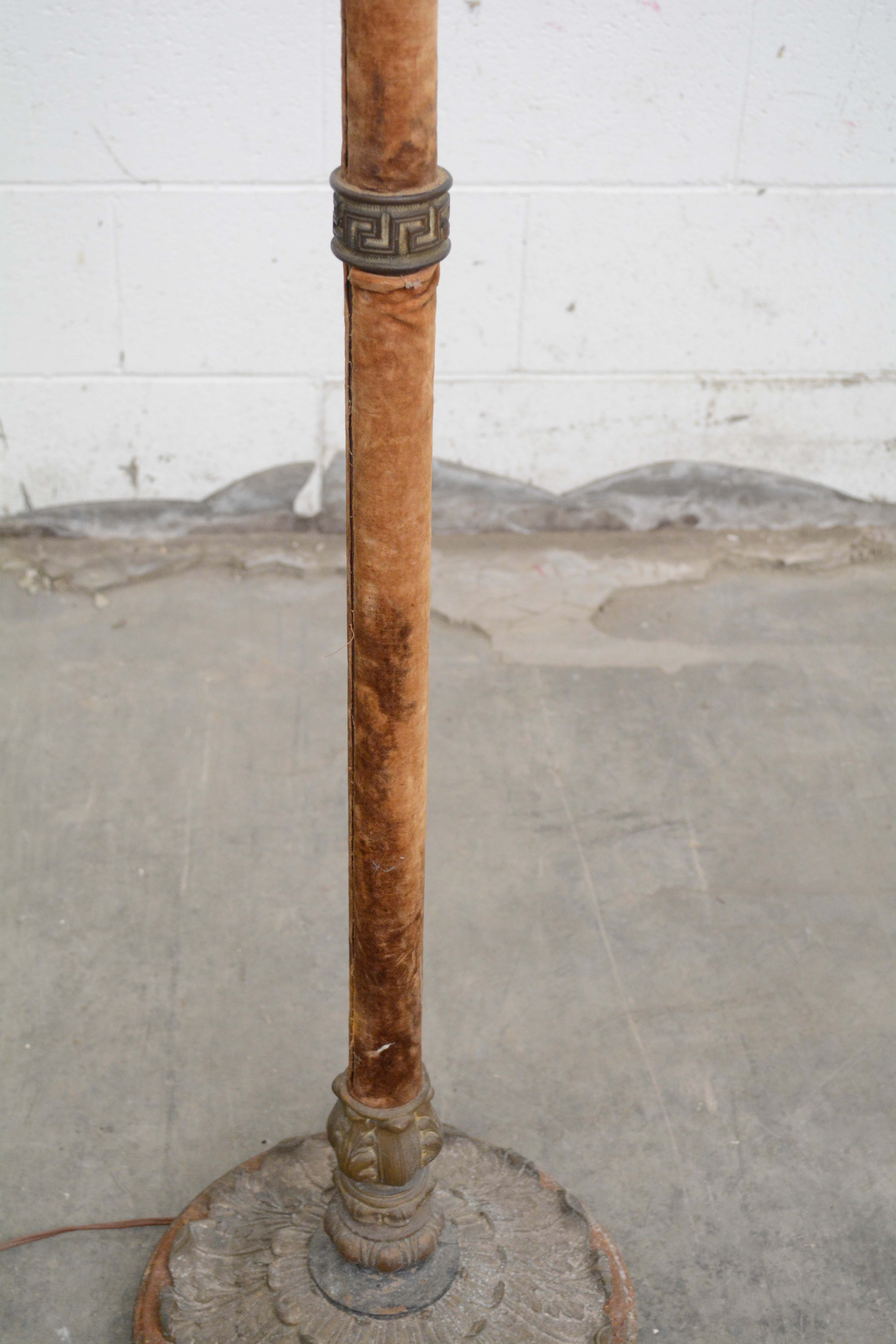 Antique Velvet Wrapped Acanthus Motif Three-Light Candelabra Metal Floor Lamp