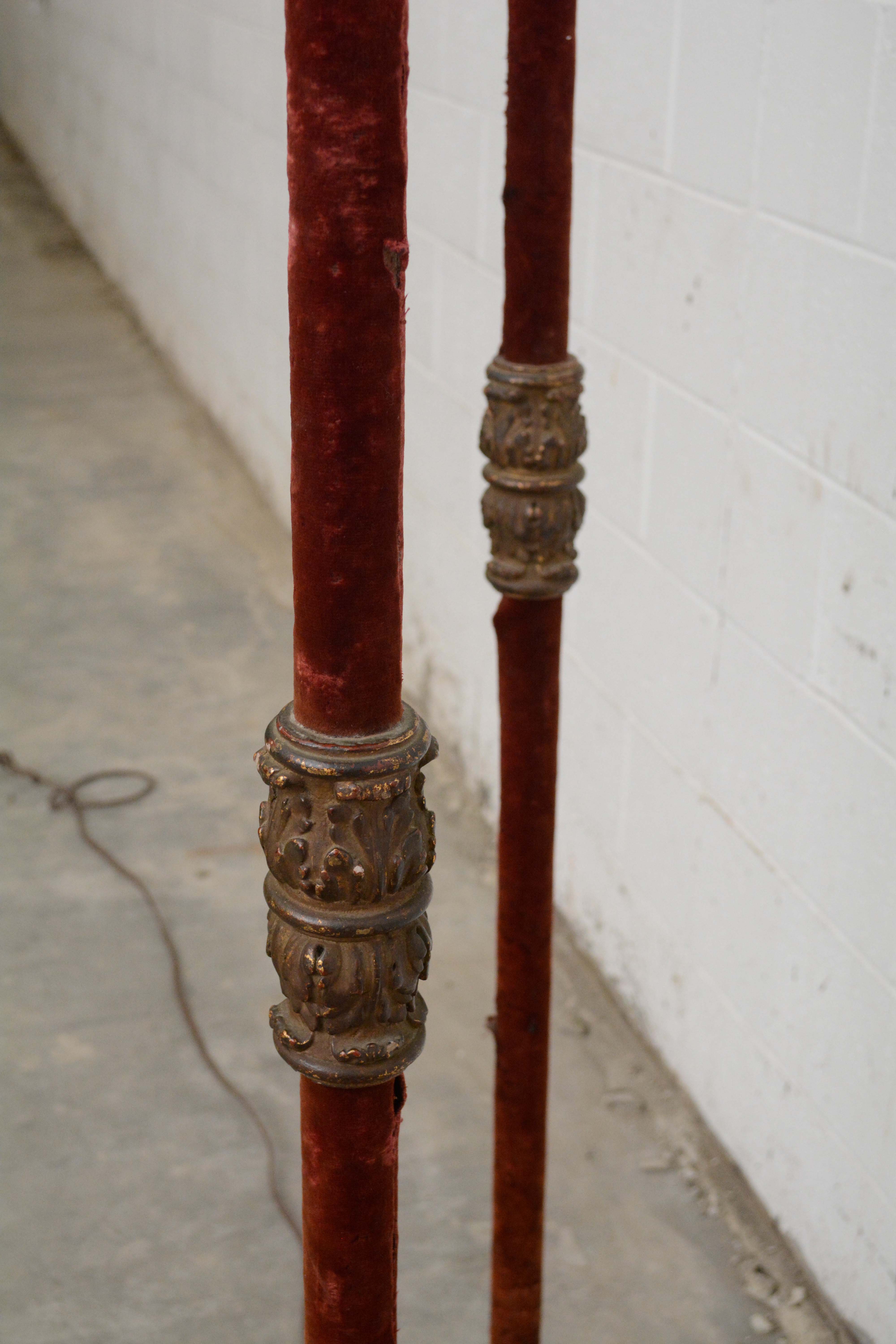 Antique Velvet Wrapped Acanthus Motif Five Light Standards