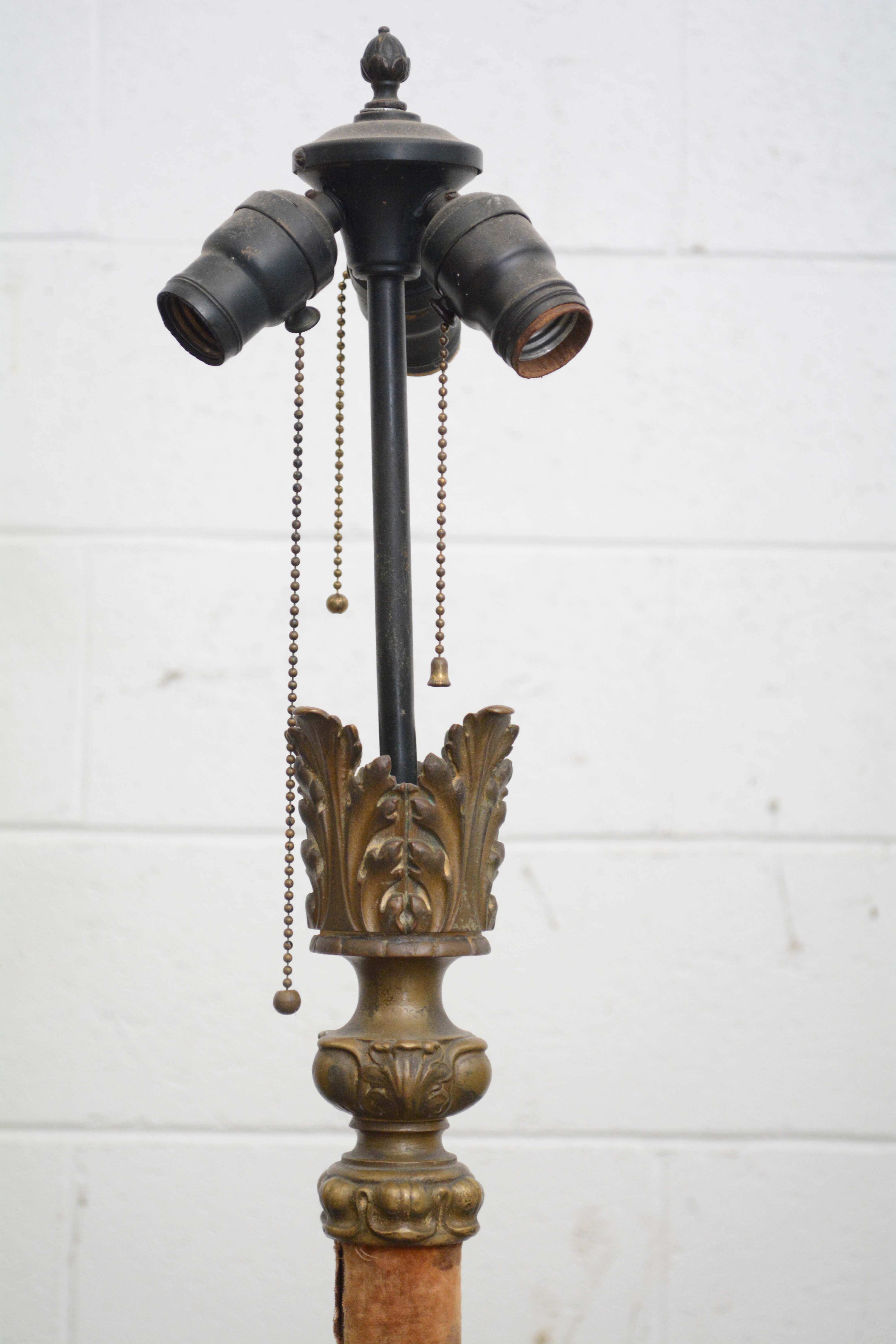 Antique Velvet Wrapped Acanthus Motif Three-Light Candelabra Metal Floor Lamp