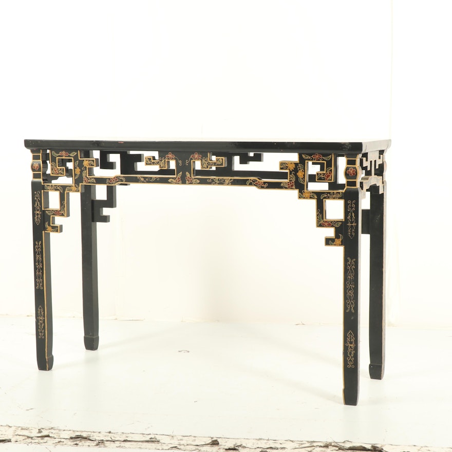 Chinese Black Lacquered Console Table, Mid 20th Century