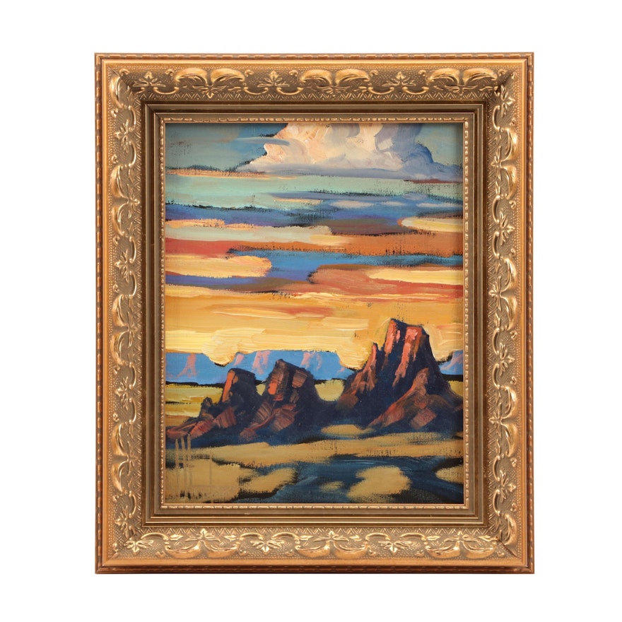 William Hawkins Oil Painting of Western Landscape