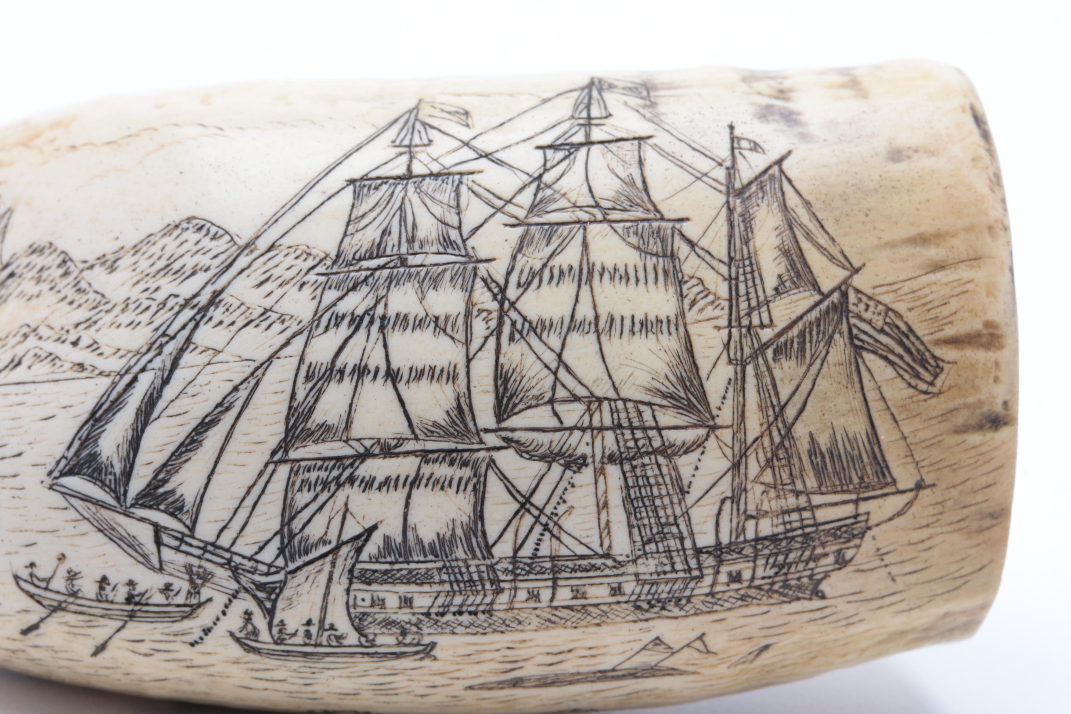 Replica Whale Tooth Scrimshaw on Resin  "Whaler Lion" 1827