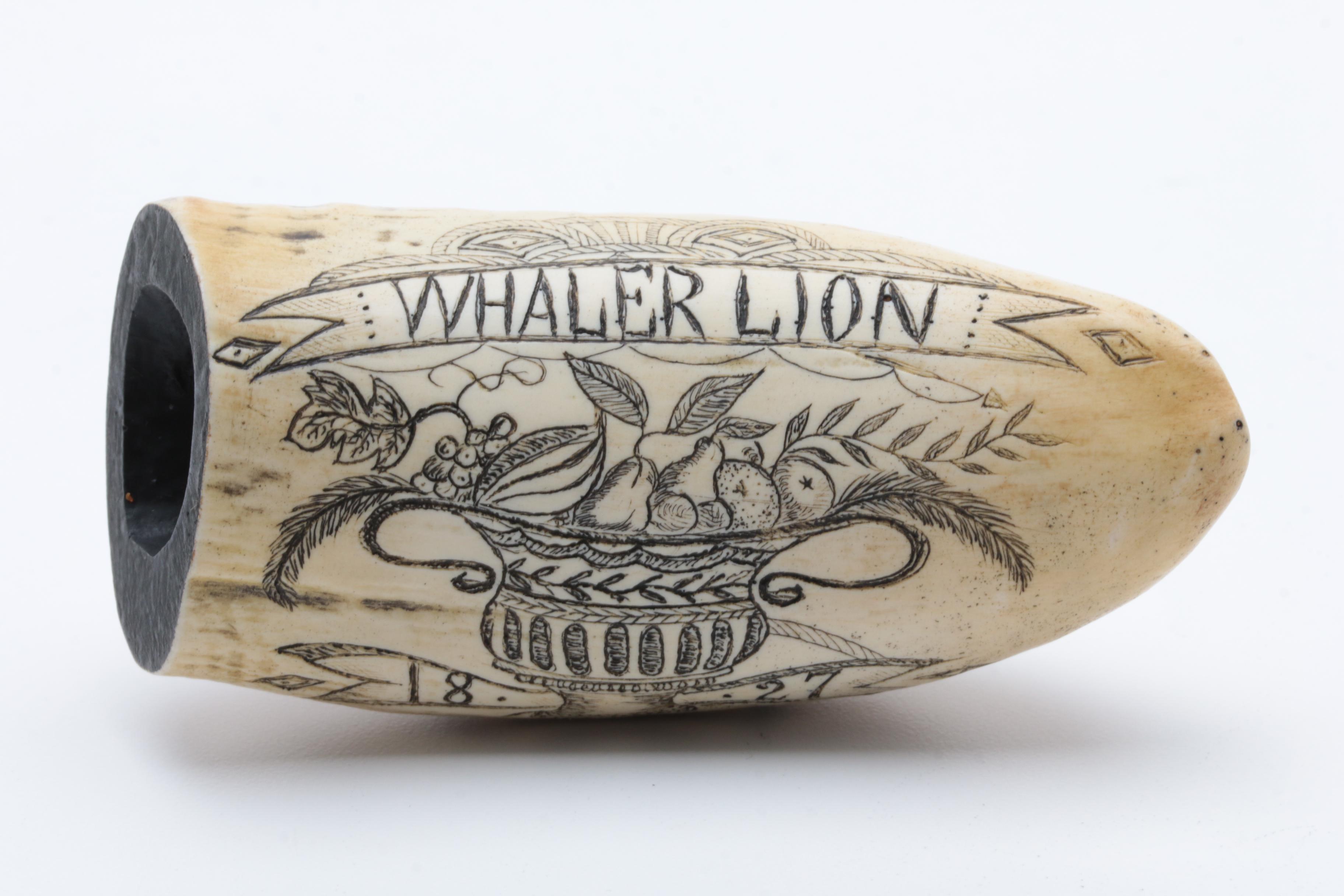 Replica Whale Tooth Scrimshaw on Resin  "Whaler Lion" 1827