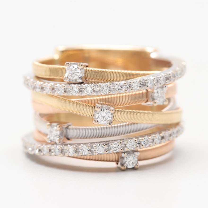 Marco Bicego 18K Yellow, Rose, and White Gold Diamond Ring