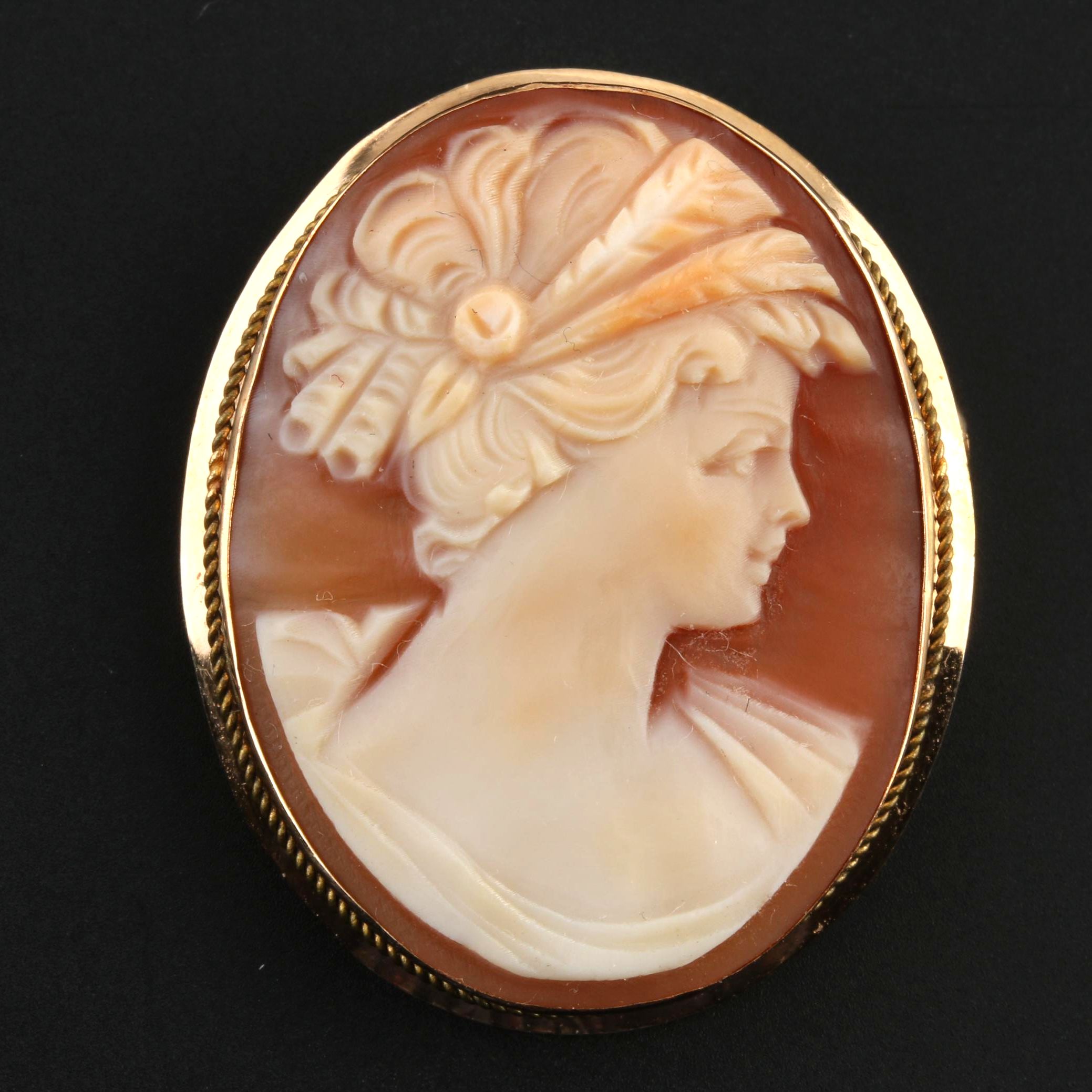 1930s 14K Yellow Gold Carved Shell Cameo Converter Brooch