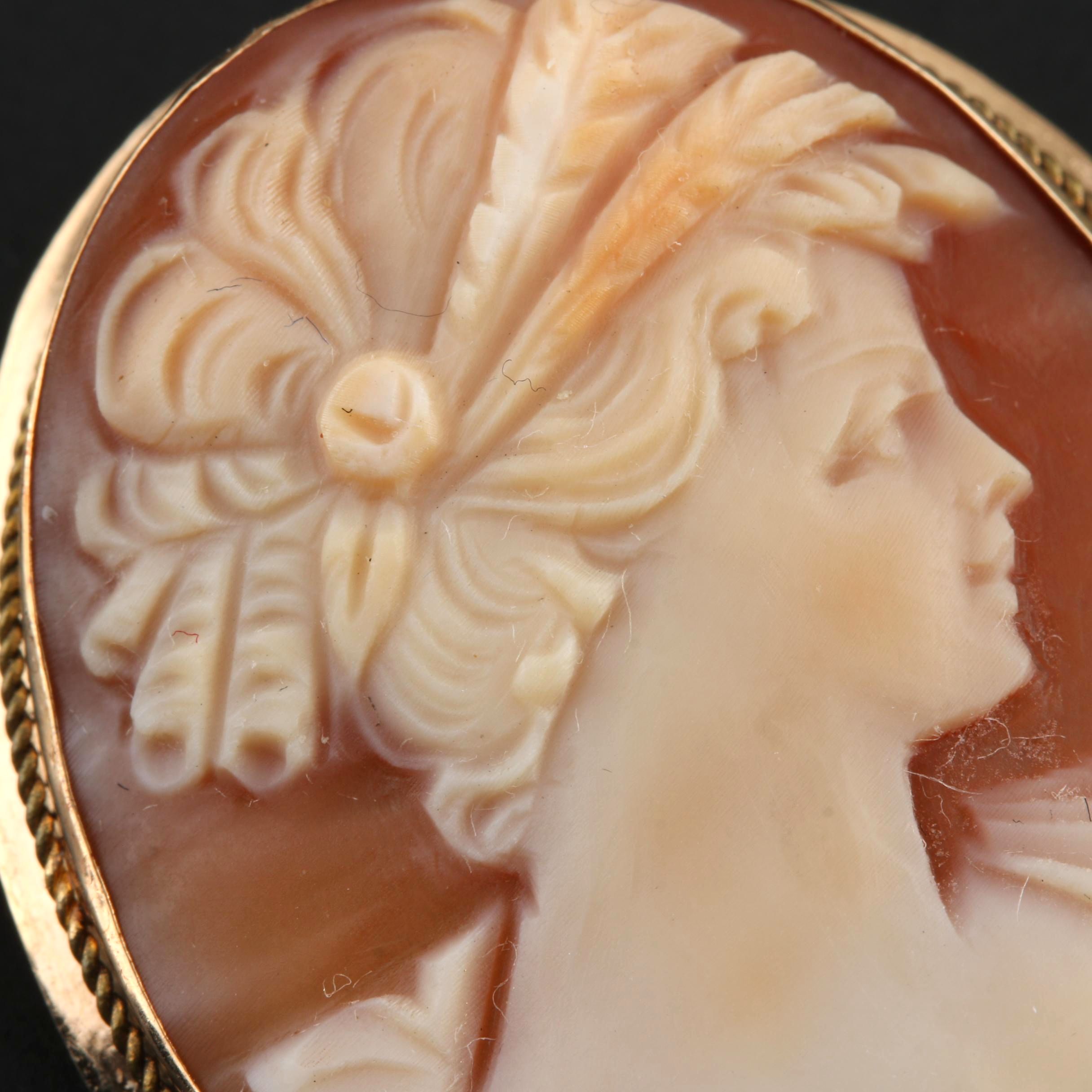1930s 14K Yellow Gold Carved Shell Cameo Converter Brooch