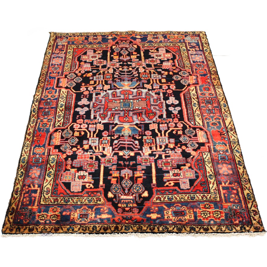 4'9 x 7'6 Hand-Knotted Semi-Antique Persian Nahavand Rug