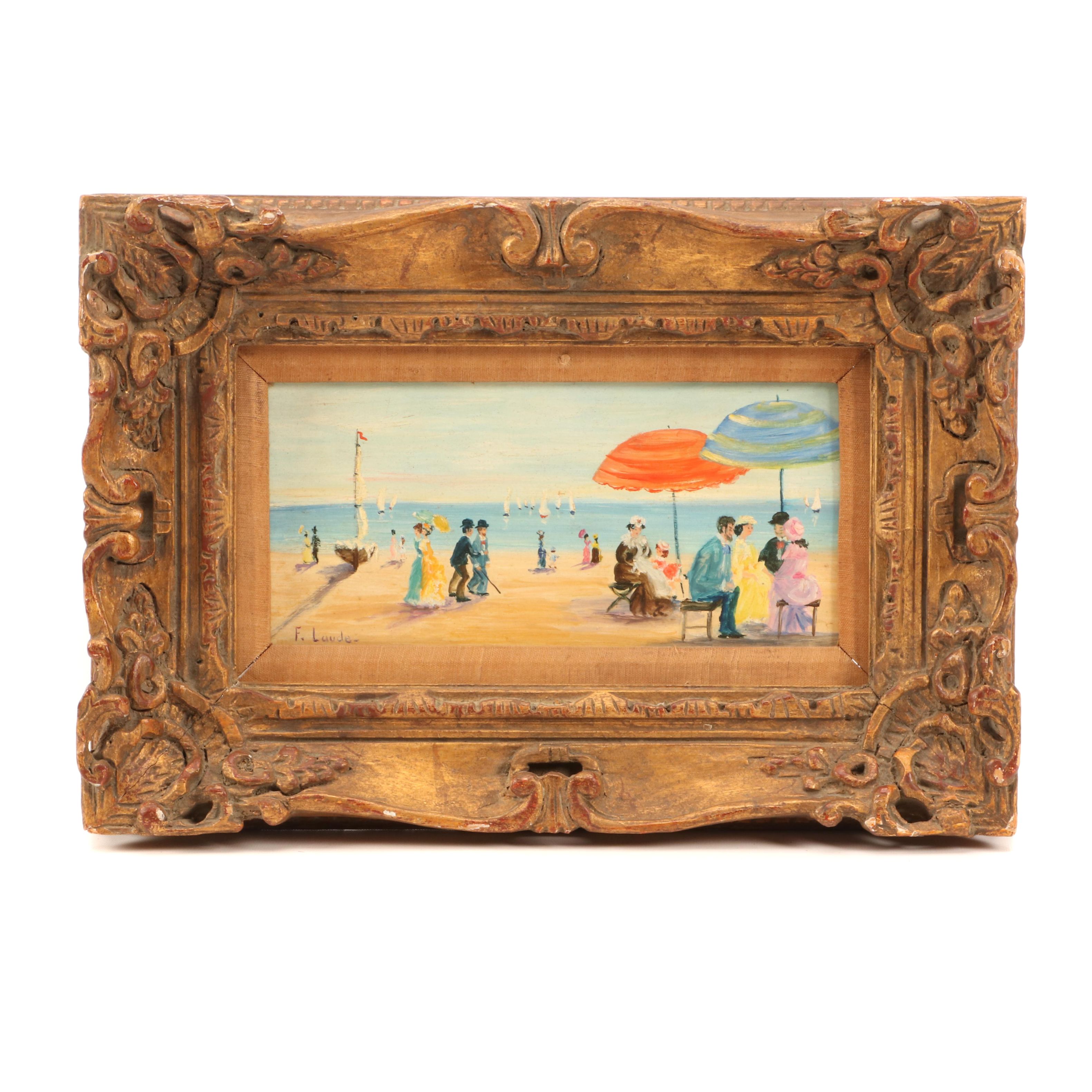 F. Laude Oil Painting of Victorian Beach Scene
