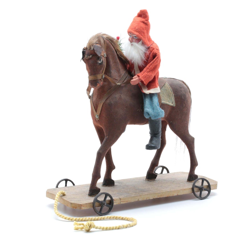 Circa 1900 Papier-Mâché Belsnickle on Platform Horse