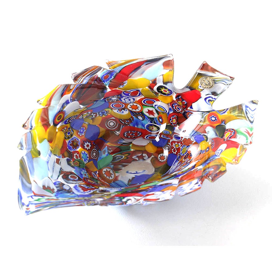 Baccerini Millefiori Art Glass Leaf Shaped Bowl