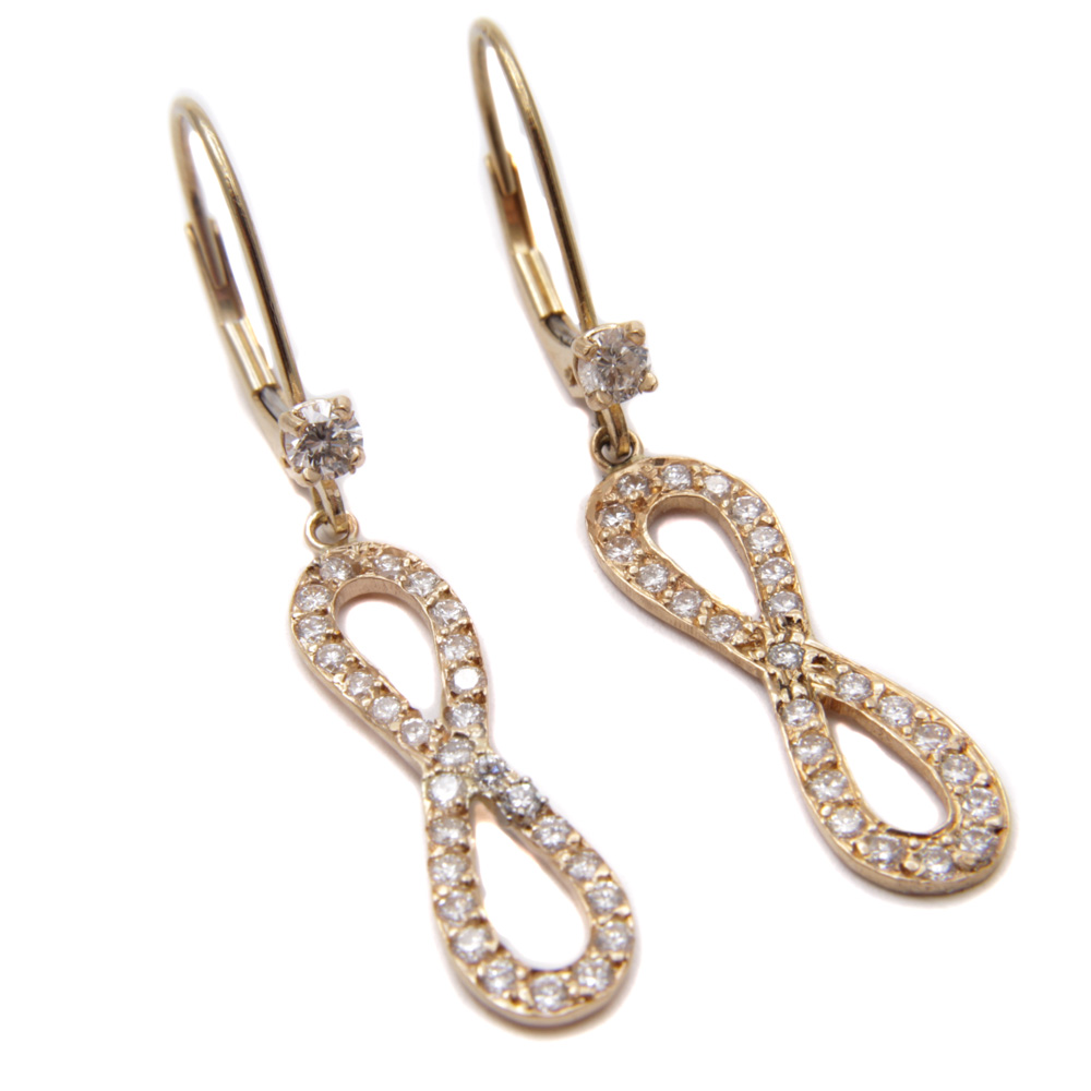 14K Yellow Gold Diamond Infinity Earrings