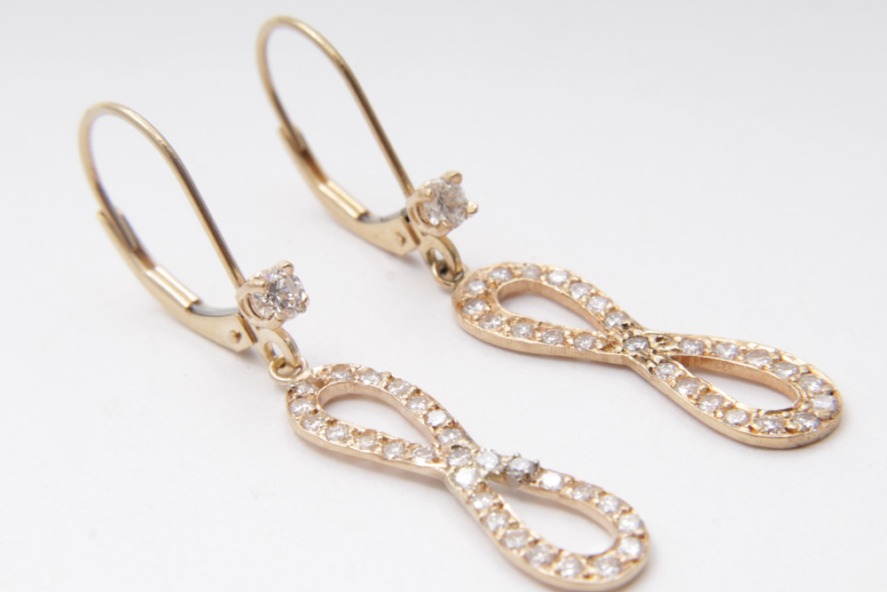 14K Yellow Gold Diamond Infinity Earrings