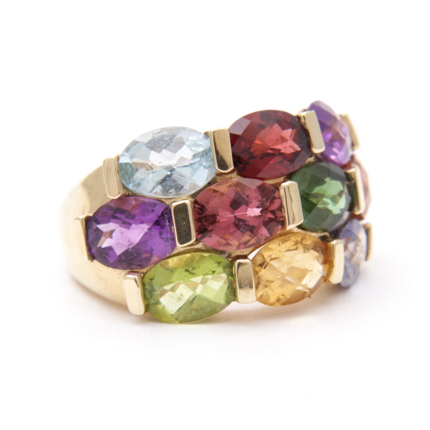 14K Yellow Gold Multi-Colored Gemstone Ring