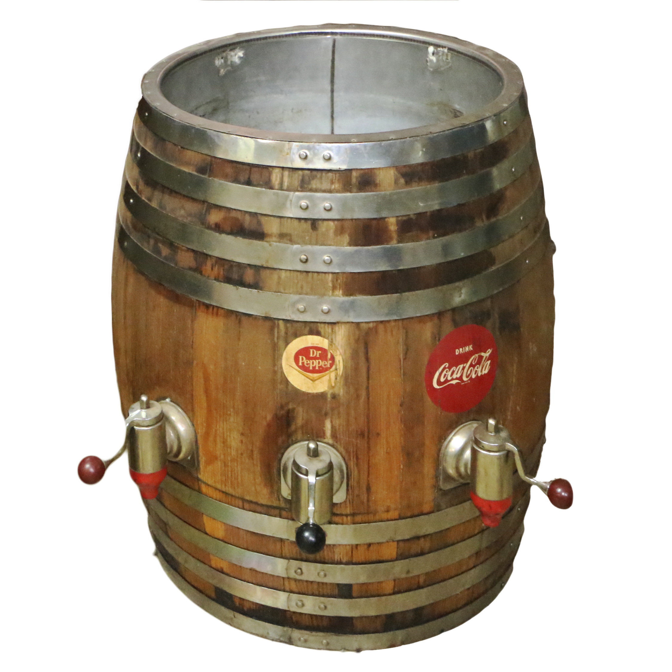 Wood and Metal Barrel Soda Dispenser, Mid/Late 20th Century