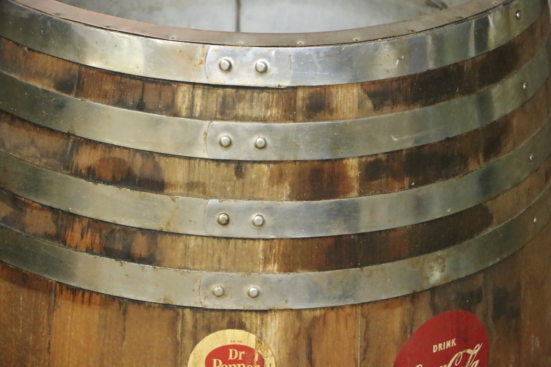 Wood and Metal Barrel Soda Dispenser, Mid/Late 20th Century
