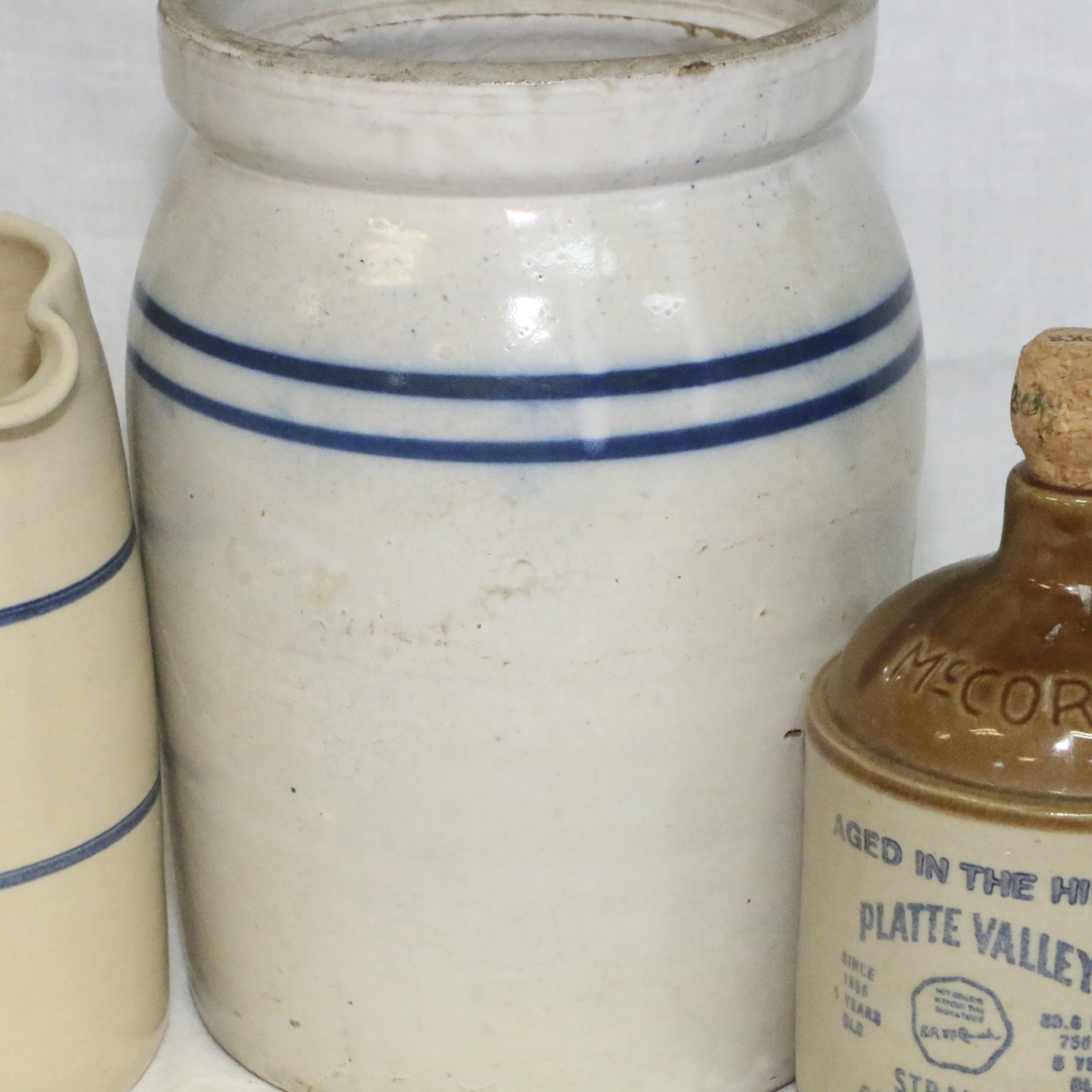 Stoneware Canning Jar, Pitcher and Platte Valley Whiskey Decanter