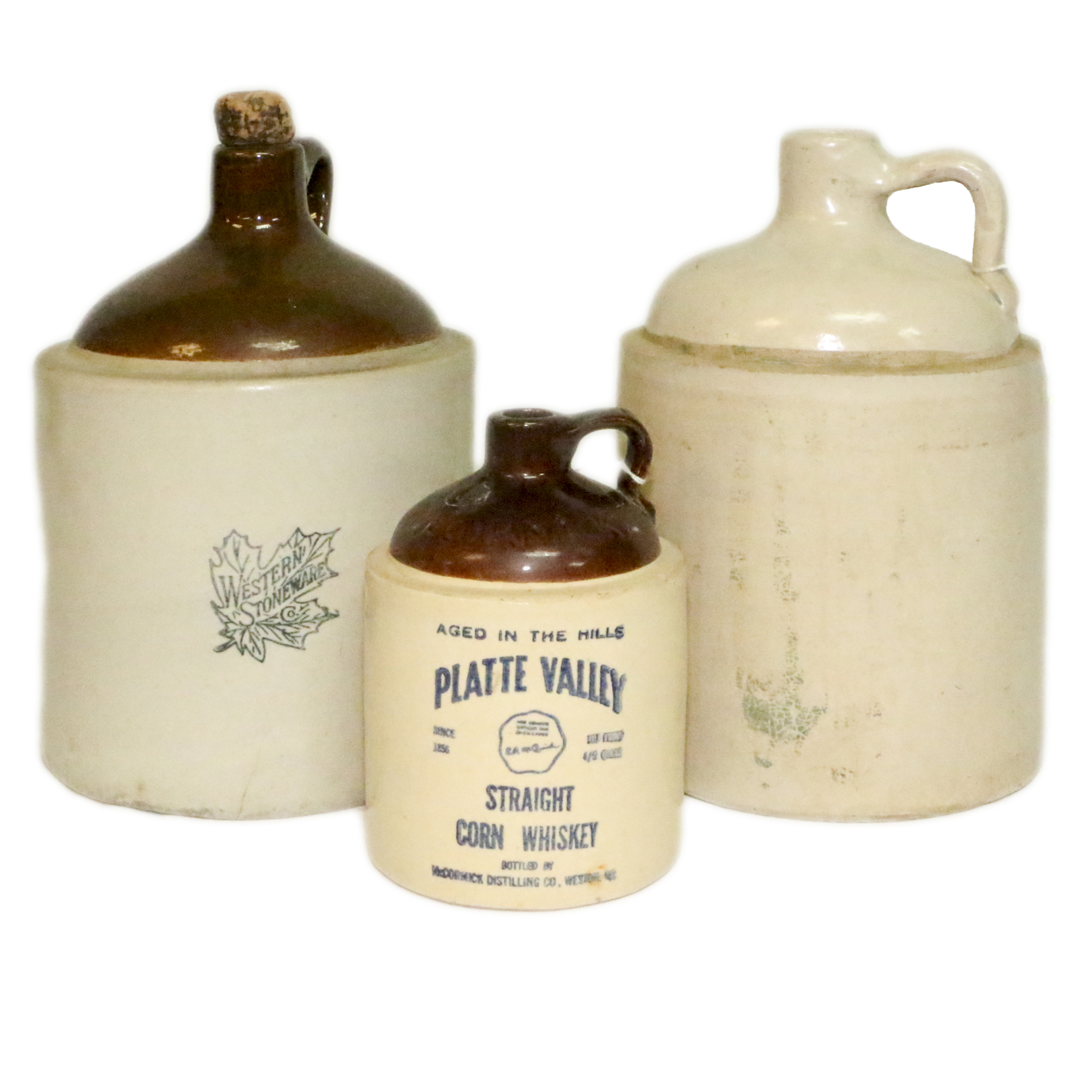 Western Stoneware and Platte Valley Whiskey Stoneware Jugs