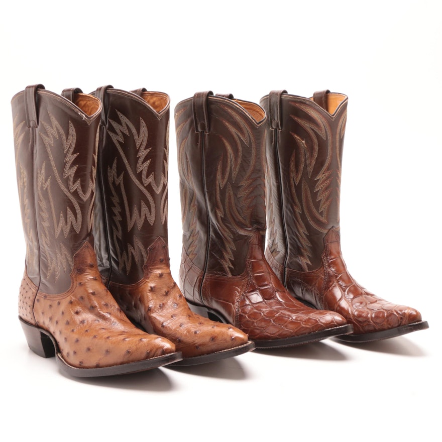 Men's Nocona Alligator and Ostrich Skin and Leather Cowboy Boots