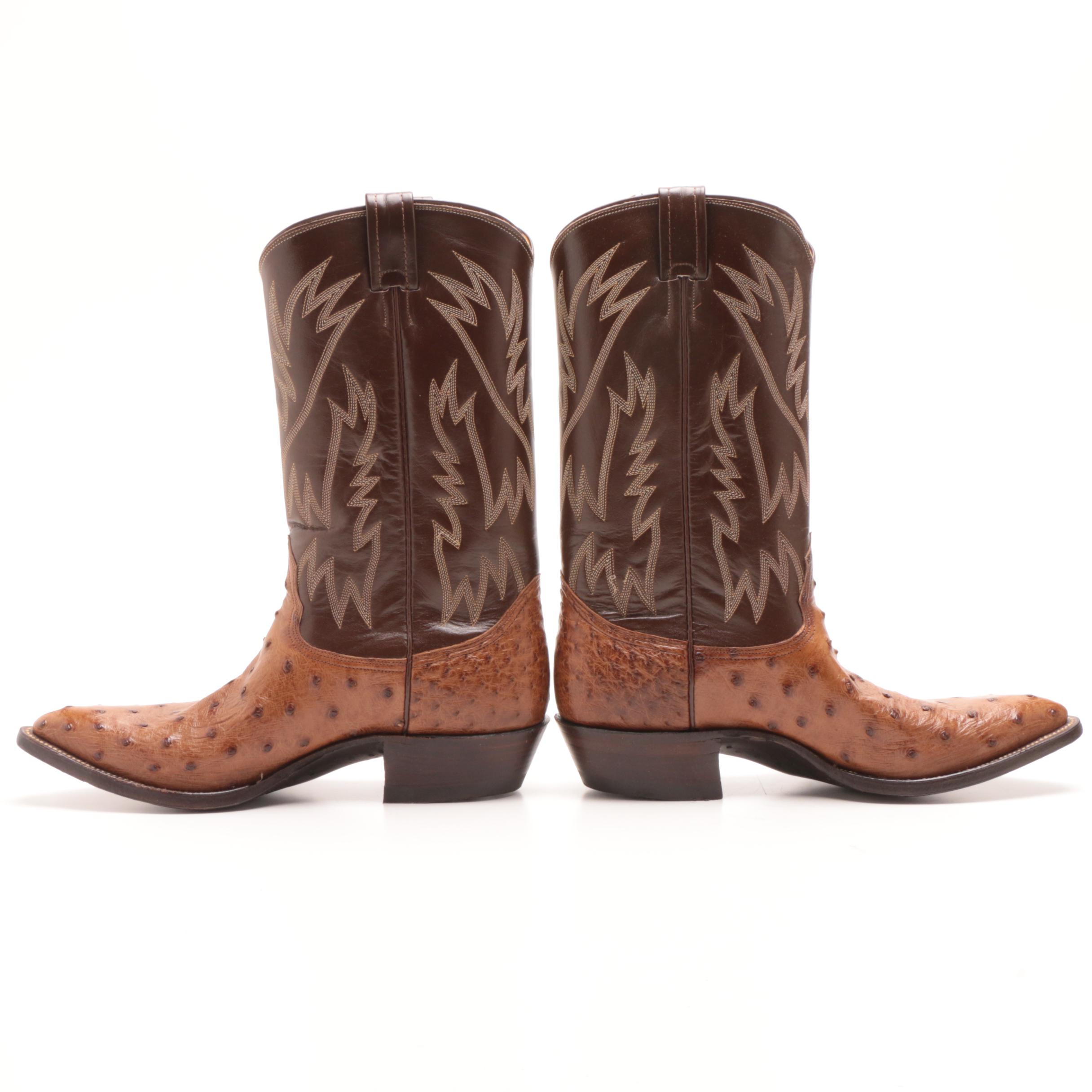 Men's Nocona Alligator and Ostrich Skin and Leather Cowboy Boots