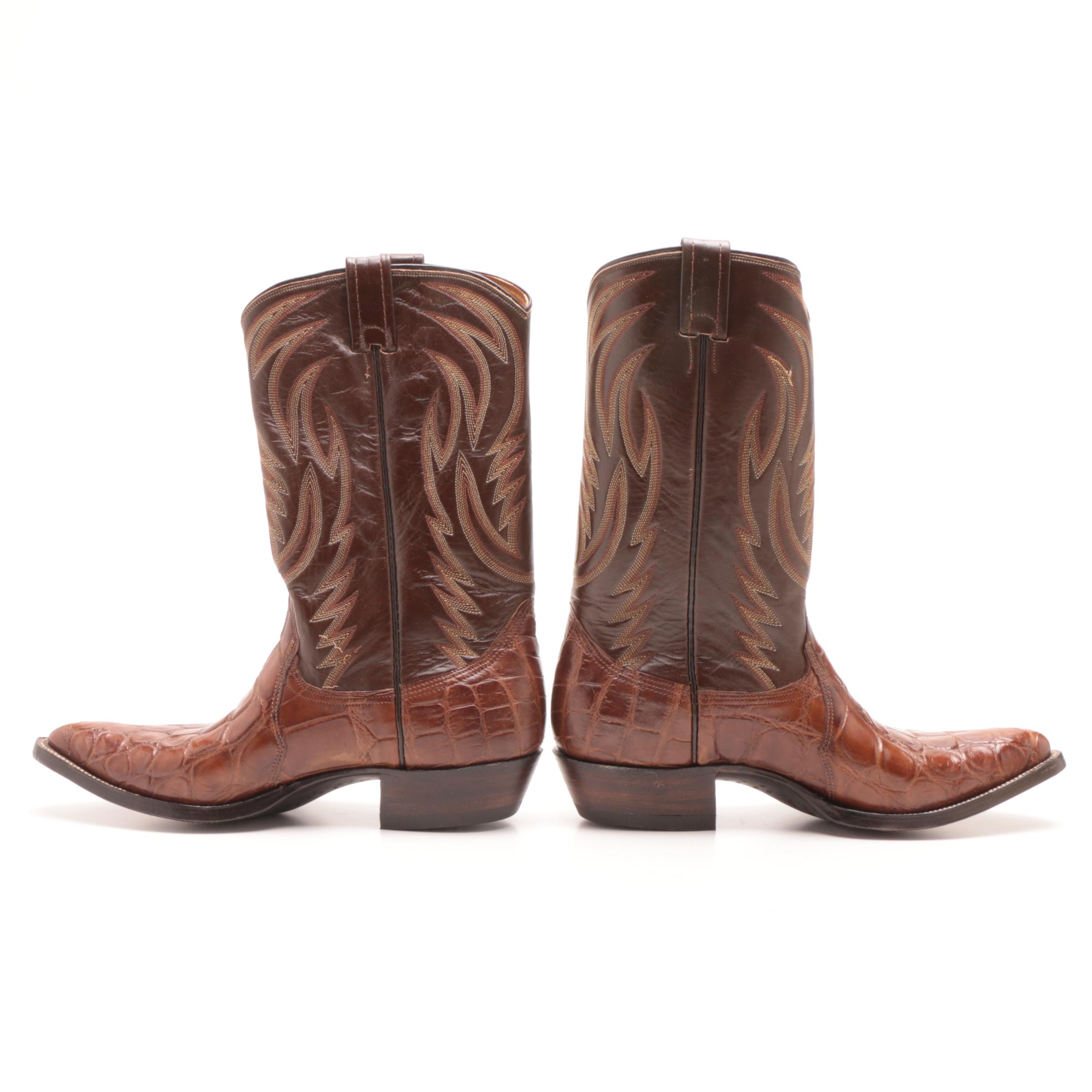 Men's Nocona Alligator and Ostrich Skin and Leather Cowboy Boots