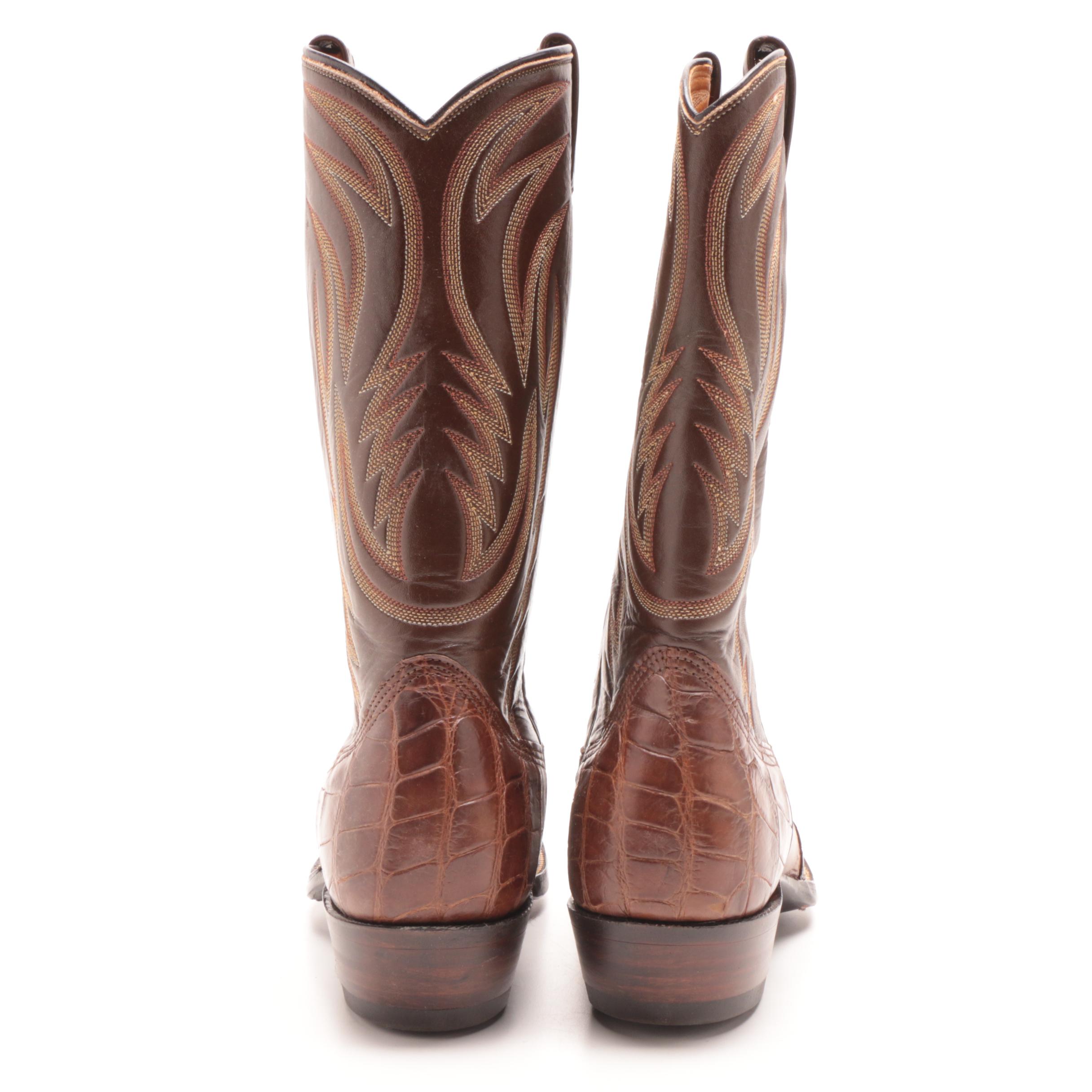 Men's Nocona Alligator and Ostrich Skin and Leather Cowboy Boots