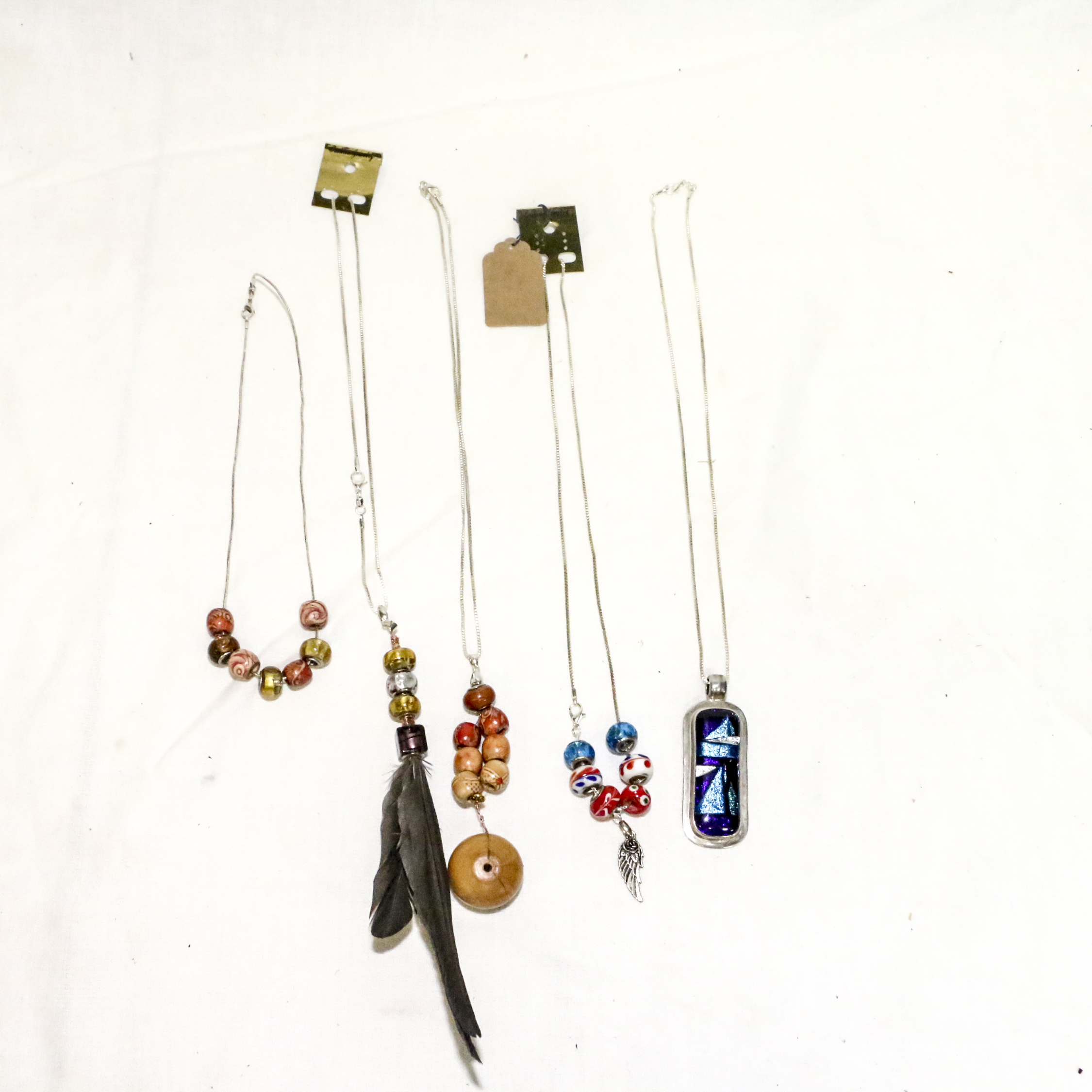 Sterling Silver and Dichroic Glass Pendant Necklace With Glass Beaded Necklaces